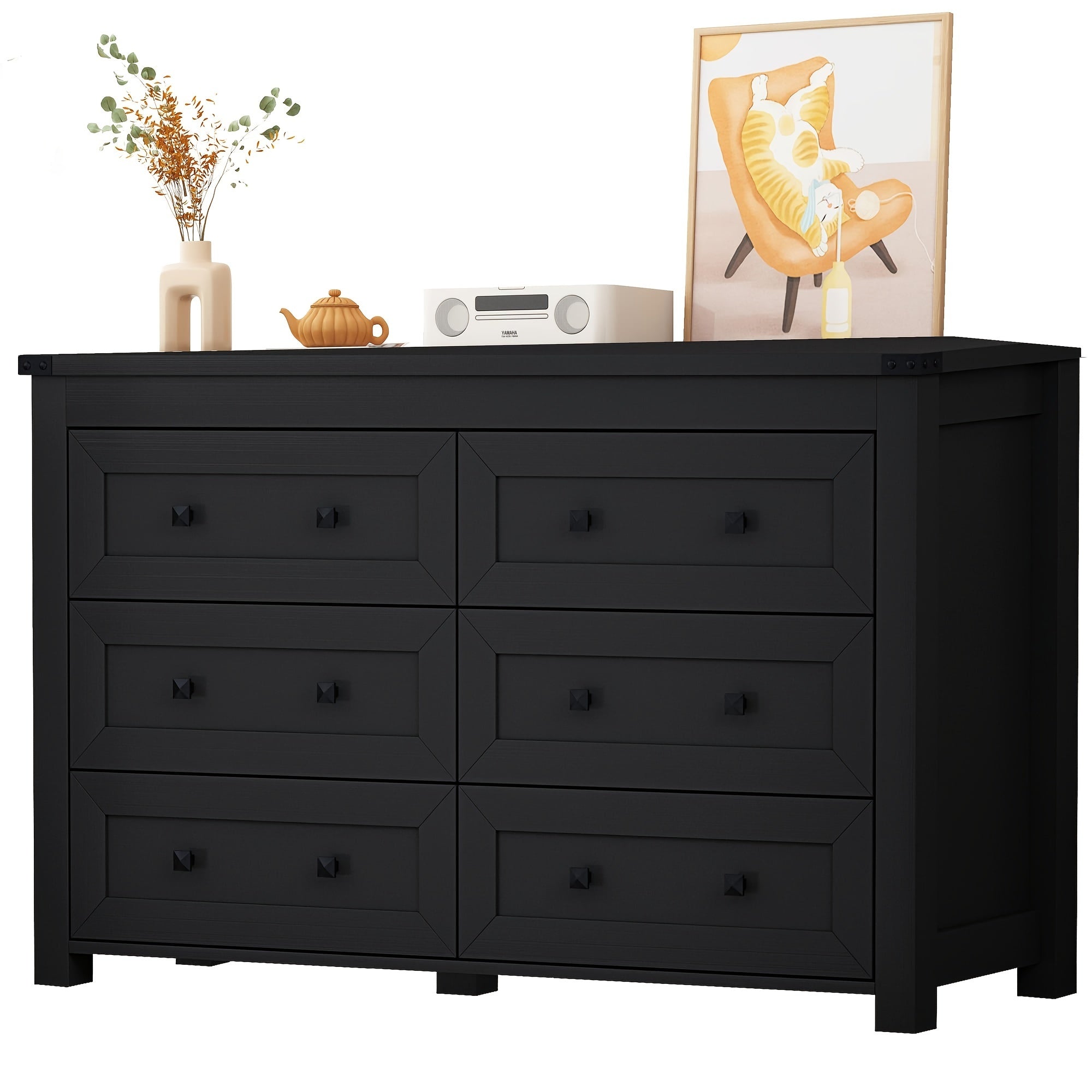 Wooden Dresser for Bedroom with 6 Drawers, Modern Chest Of Drawers, Wide TV Stand with Large Capacity for Closet, Living Room, Hallway