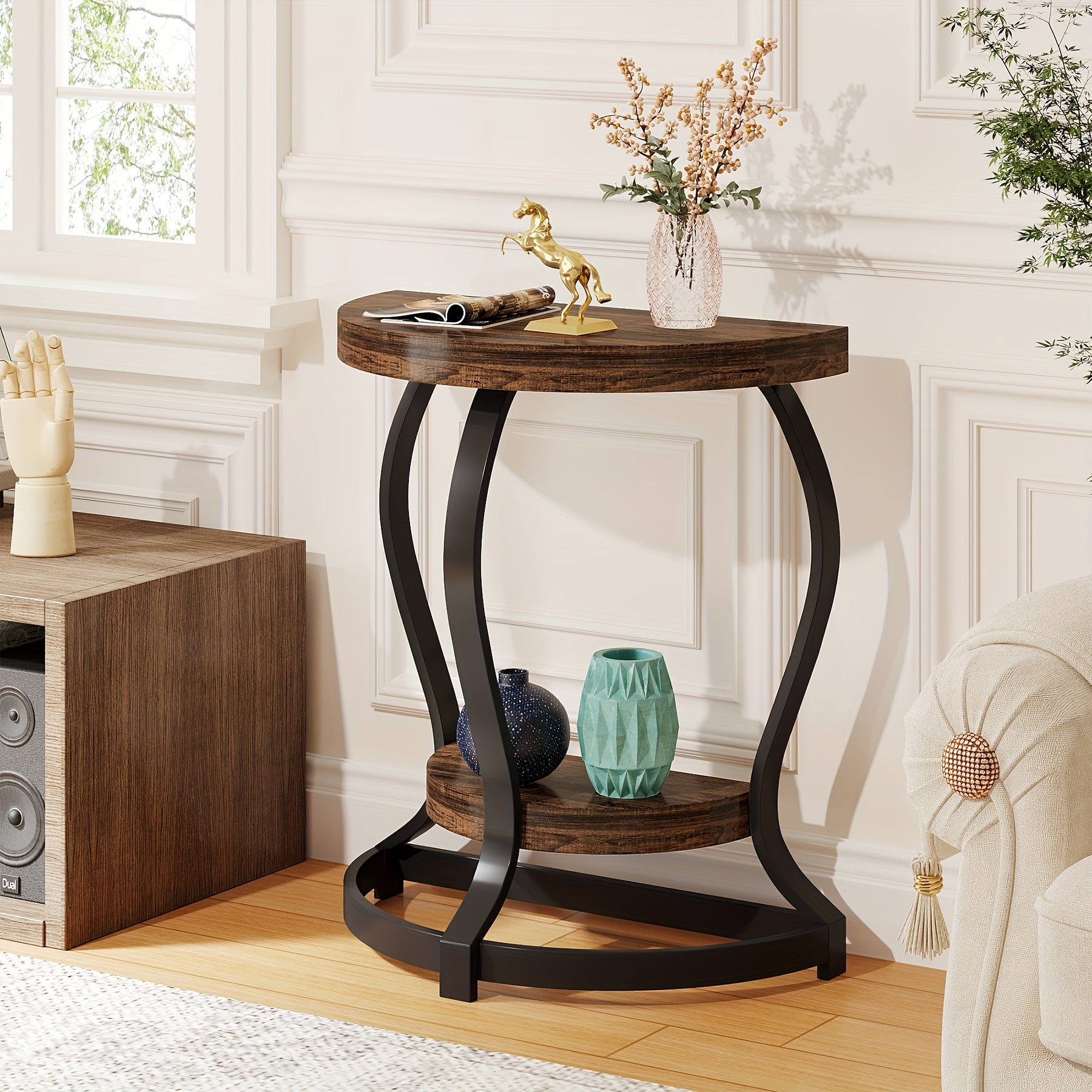 Side Table, Sofa Couch Table With Storage Shelf, 2-Tier Industrial End Table, Stable Metal Frame, Wooden Look Accent Table For Small Spaces, Living Room, Bedroom