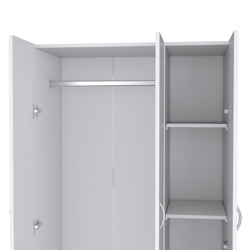 White 71" Tall Wardrobe Armoire with 3 Doors & 2 Drawers - Spacious, Sturdy Metal Construction for Easy Assembly, Versatile Use