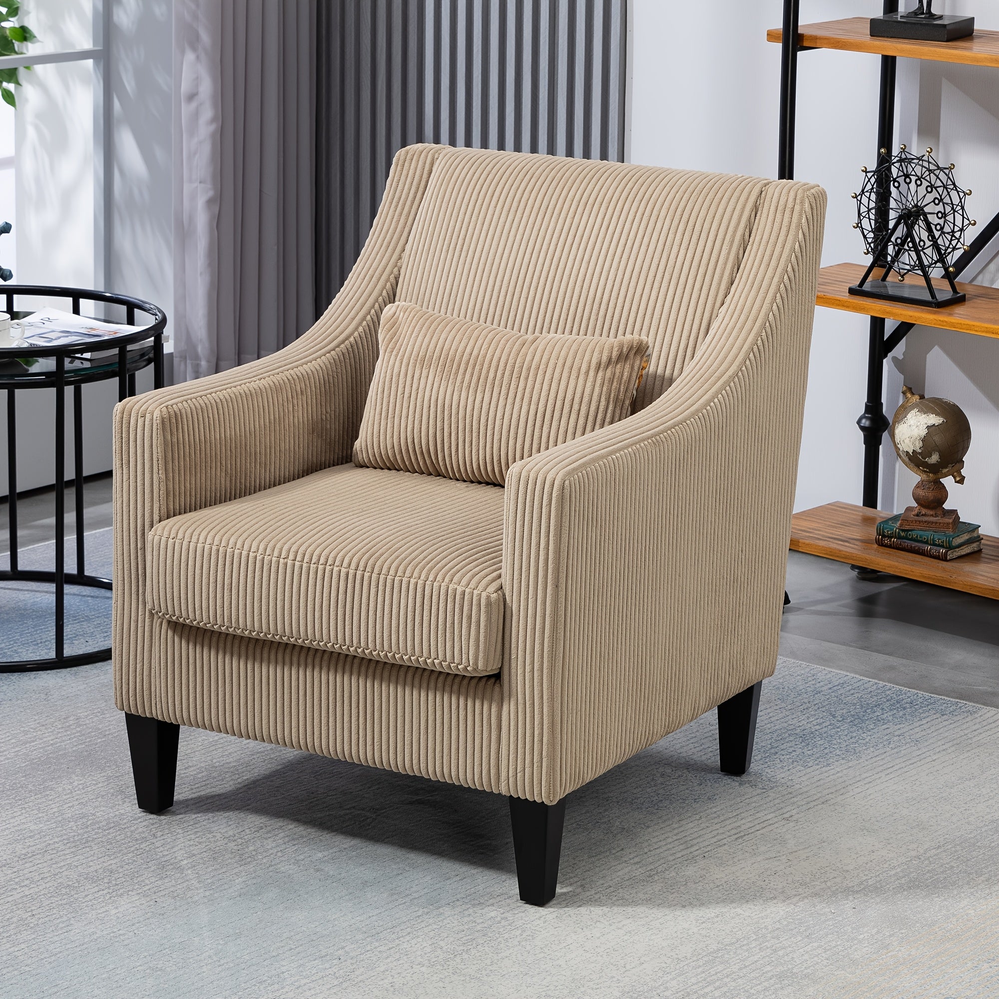 Modern Accent Chair, Upholstered Armchair with Scooped Arms for Bedroom, Apartment, Studio, Office, Waiting Room