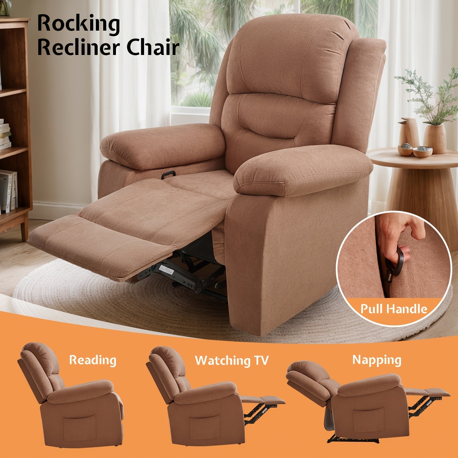 Adult Fabric Reclining Chair, Featuring Overstuffed Armrests & Backrest, Cozy Lazy Boy Sofa for Living Rooms & Home Entertainment Areas