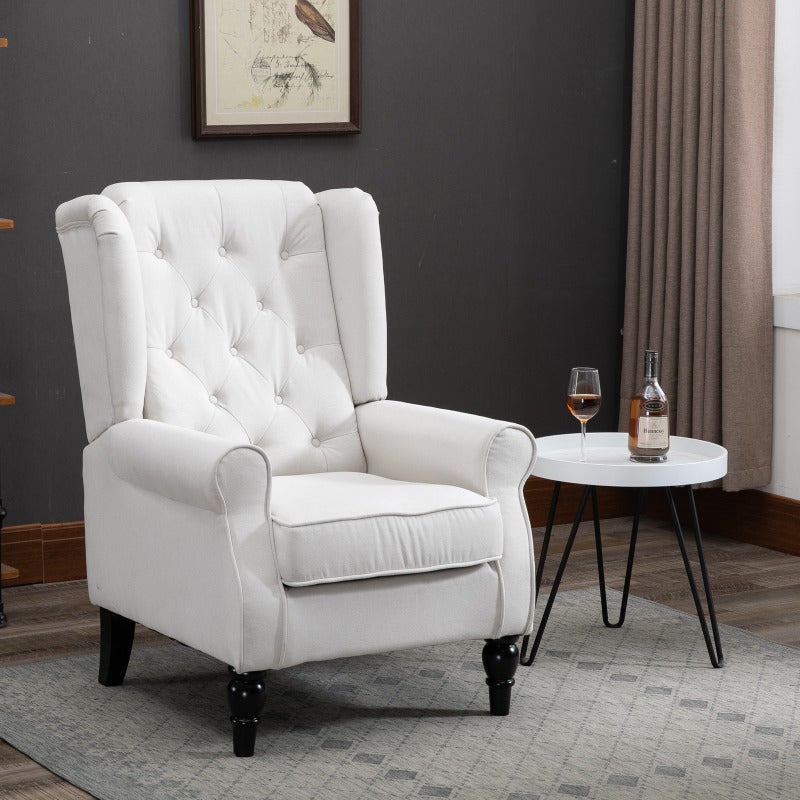 Button-Tufted Accent Chair with High Wingback, Rounded Cushioned Armrests and Thick Padded Seat, Cream White