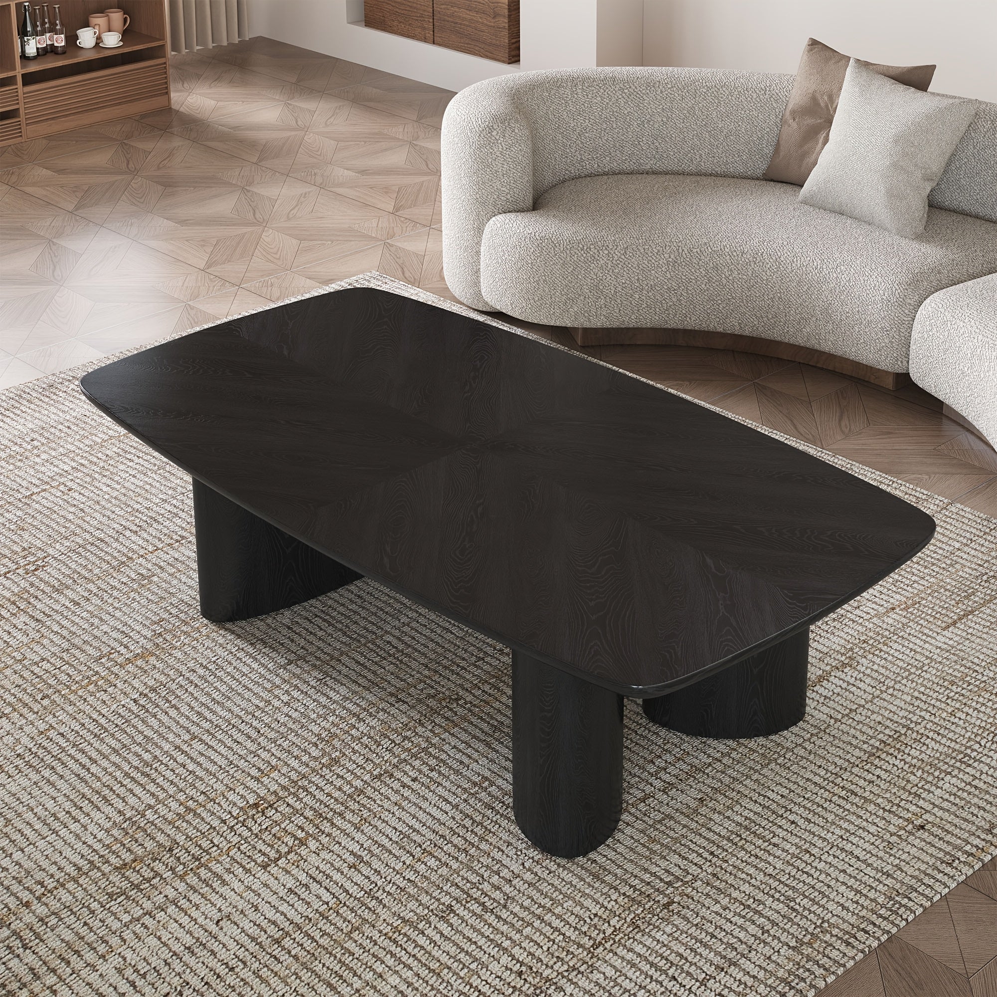 Modern Solid Wood Coffee Table With Curved Art Deco Design For Leg, Suitable For Living Room And Bedroom, Hardwood Construction