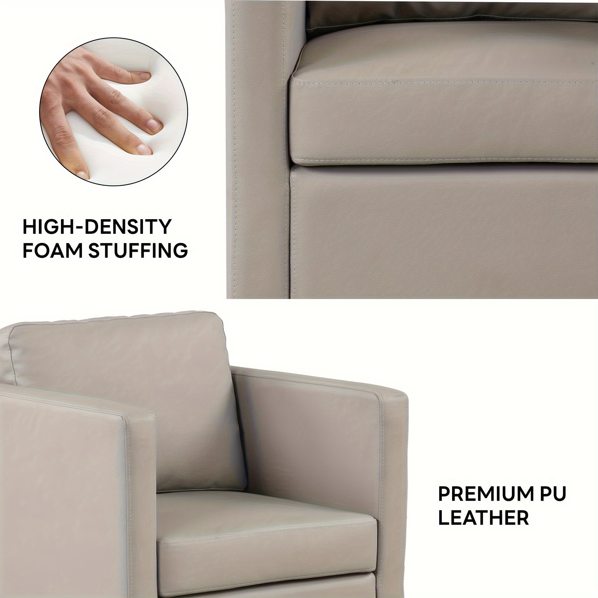 PU Leather Arm Chair Modern Accent Chair With Wood Legs, Single Sofa Chair For Living Room, Office