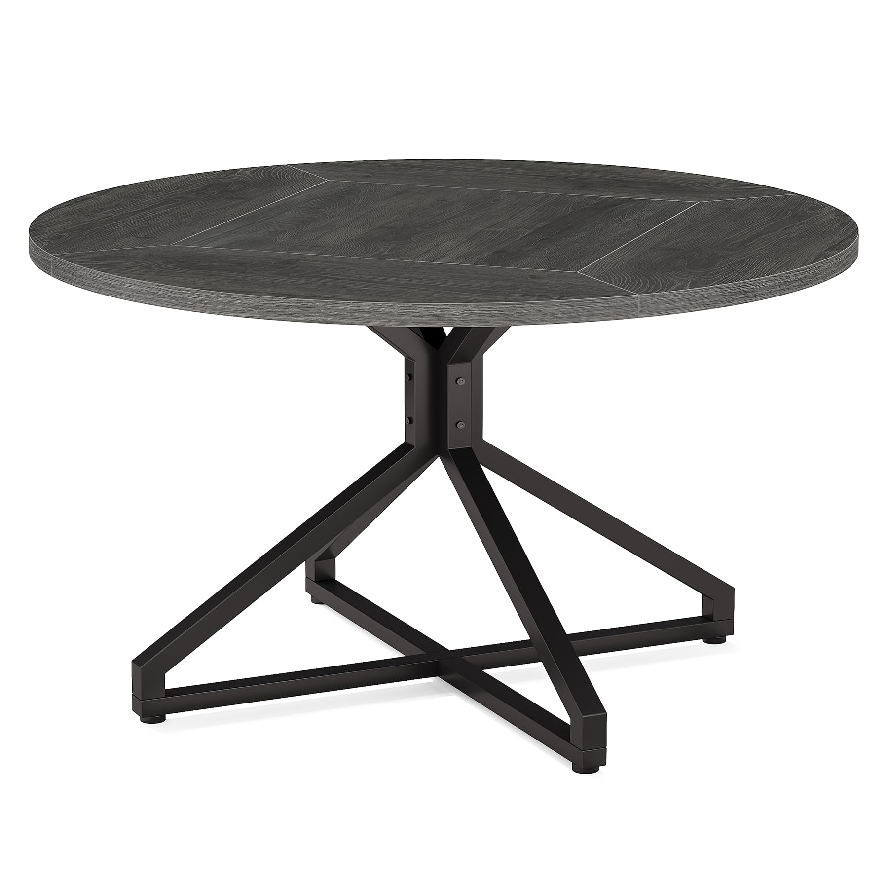 Round Dining Table for 4-6 People 119cm Circle Kitchen Table Dining Room Table with Metal Pedestal Base Wood Dinner