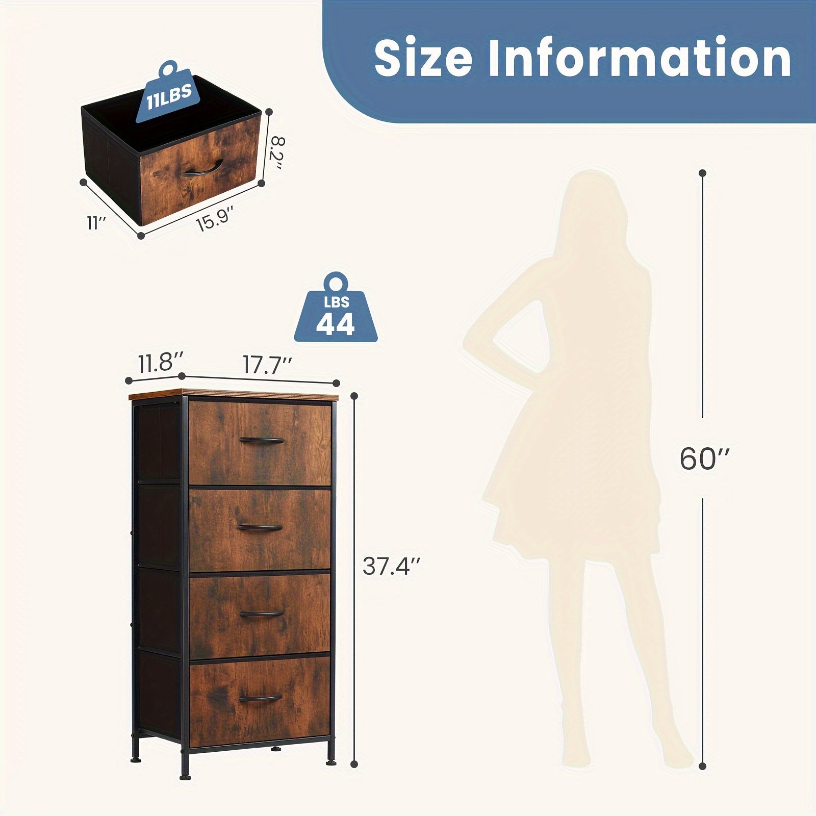 Dresser for Bedroom with 4 Drawers Fabric Closet Organizer Dresser with Metal Frame and Wood Tabletop Chest Storage
