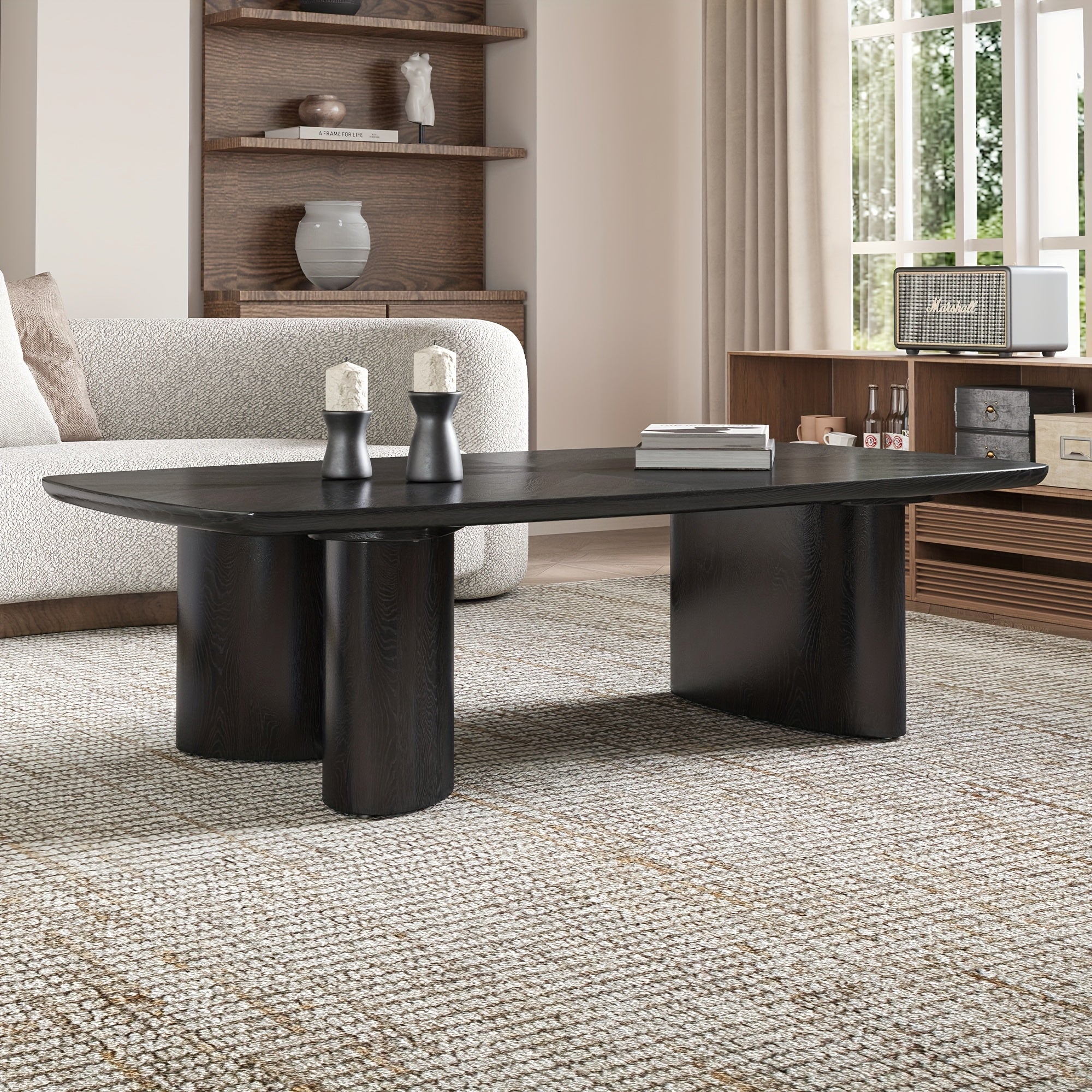 Modern Solid Wood Coffee Table With Curved Art Deco Design For Leg Suitable For Living Room And Bedroom Hardwood