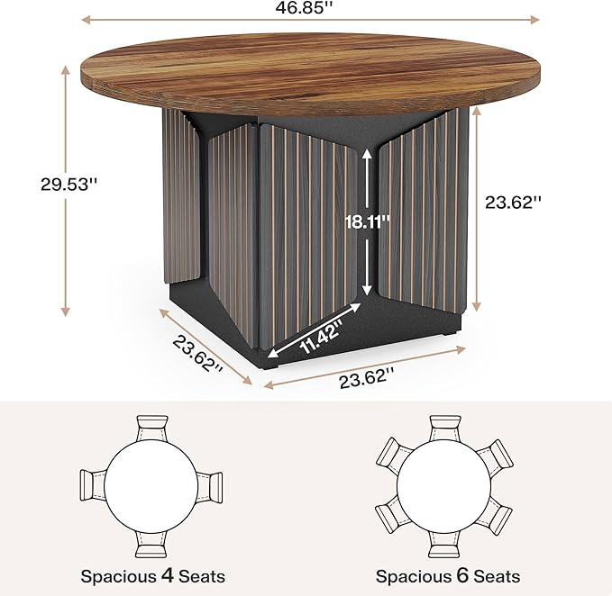Round Dining Table for 4-6 People 119cm Wood Farmhouse Circle Kitchen Table Round Dinner Table for Dining Room Kitchen