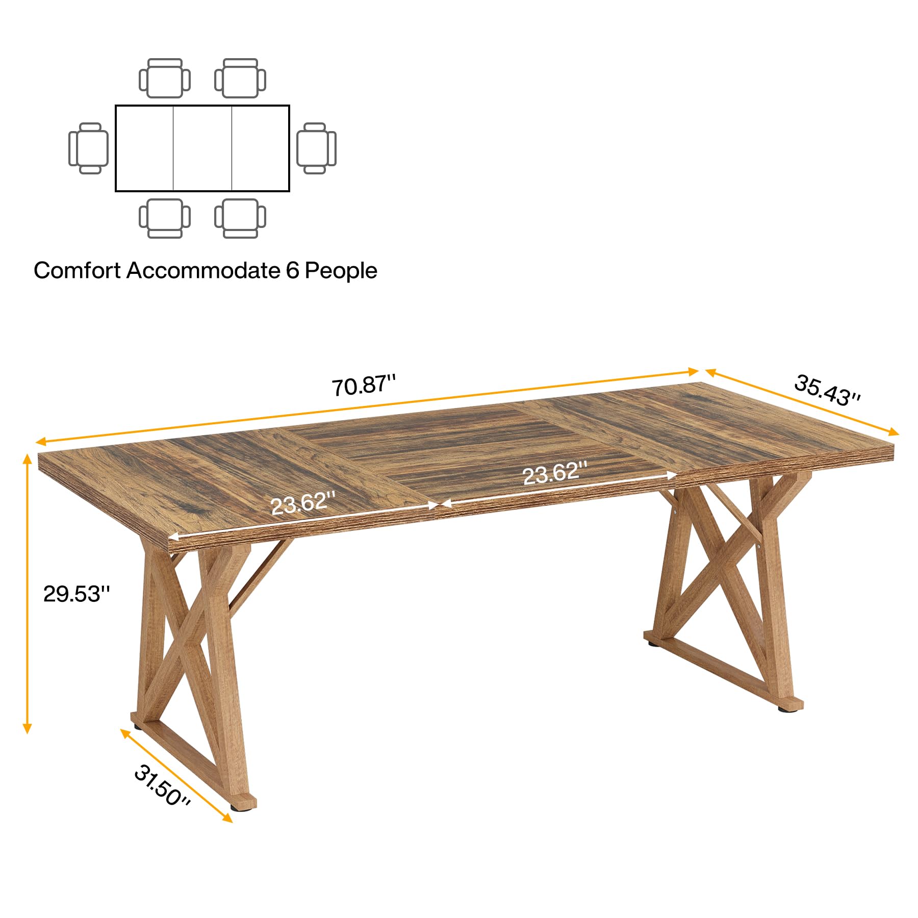 Dinning Room Table for 8 People, 6ft Wooden Dining Table, 71 in Rectangular Kitchen Table, Long Dining Room Table for Kitchen, Large Dinner Table for Party, Family Gathering