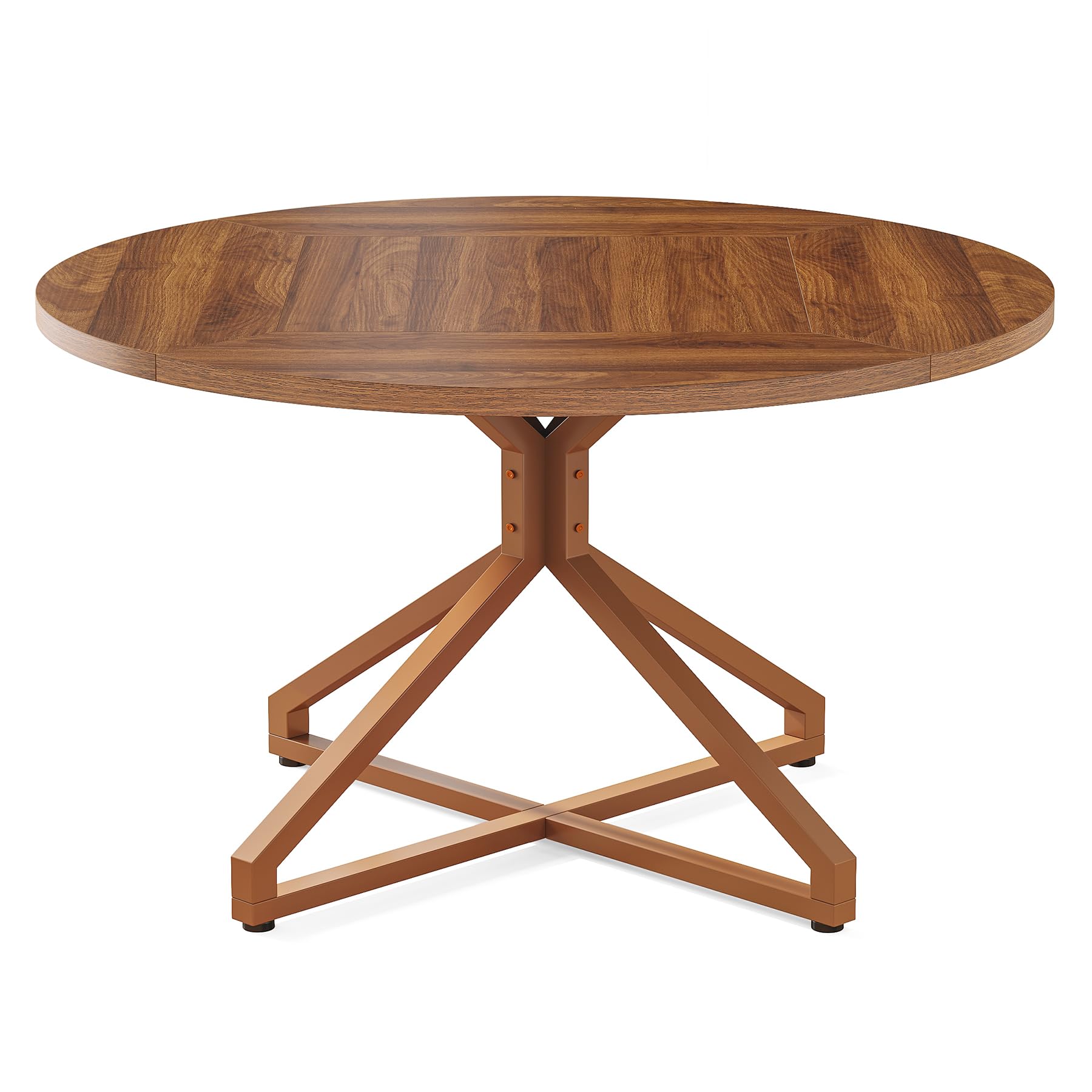 Round Dining Table for 4-6 People 119cm Circle Kitchen Table Dining Room Table with Metal Pedestal Base Wood Dinner