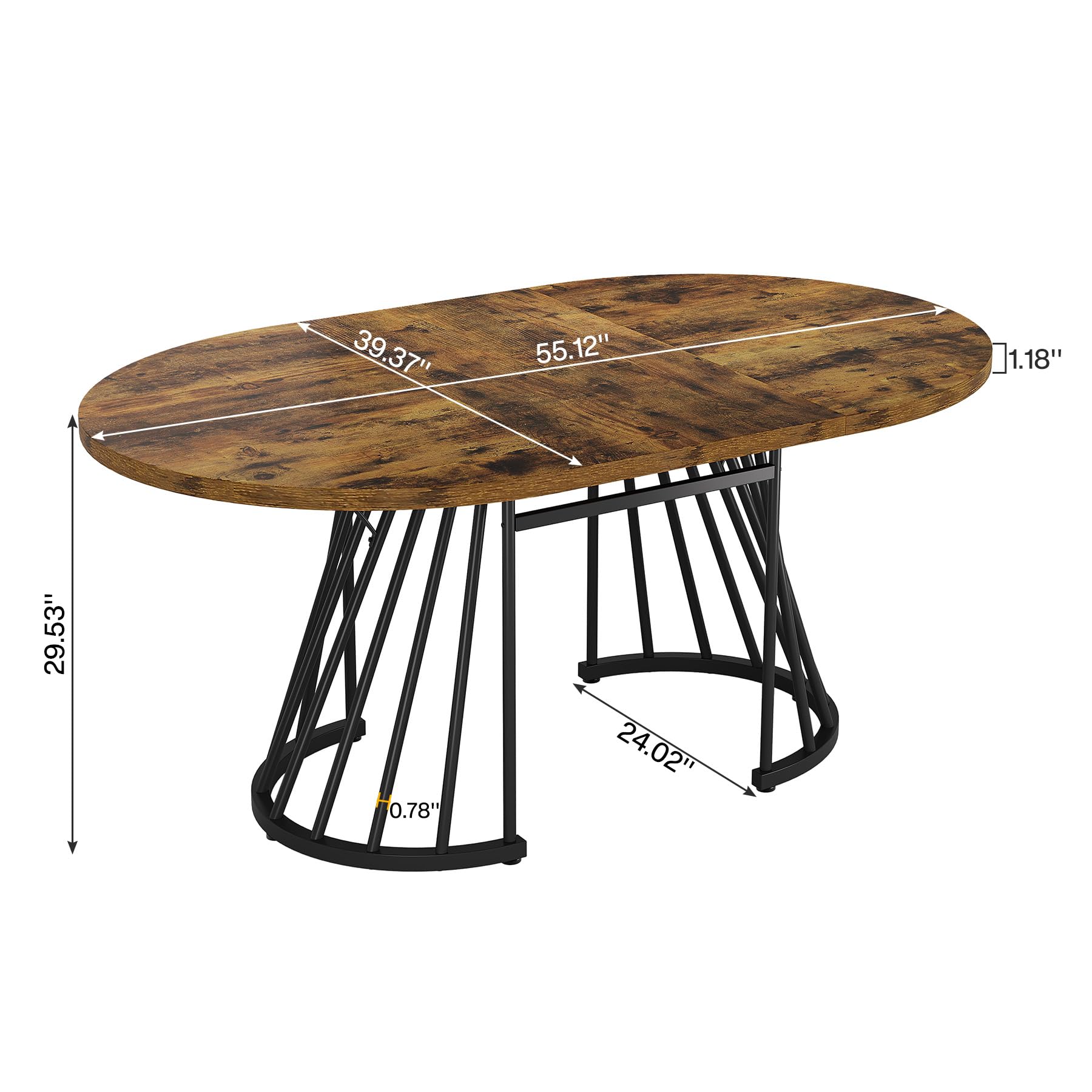 140cm Oval Dining Table Rustic Brown Farmhouse Dining Table Oval Kitchen Table for Kitchen, Dining Room