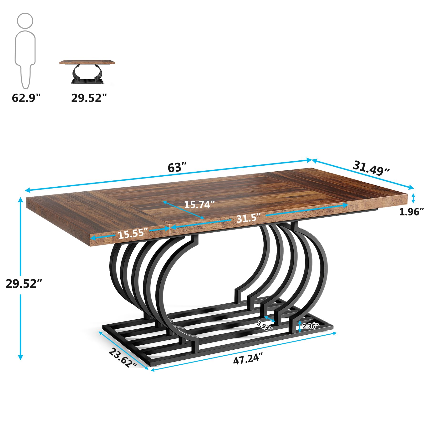 Modern Dining Table, 160cm Faux Marble Wood Kitchen Table for 6 People, Rectangular Dinner Room Table with Geometric Frame for Kitchen, Dining Room, White Gold