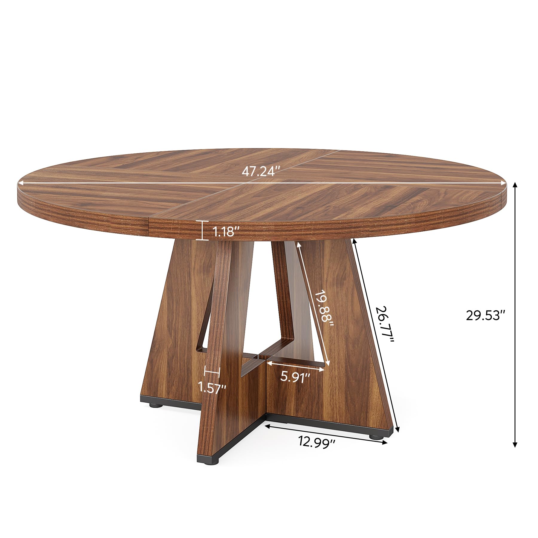 Round Dining Table Wood Kitchen Table for Dining Room Living Room, 119cm Dining Room Tables for 4 People, Farmhouse Dinner Table with Wooden Table Top and Legs, Rustic Brown(Only Table)