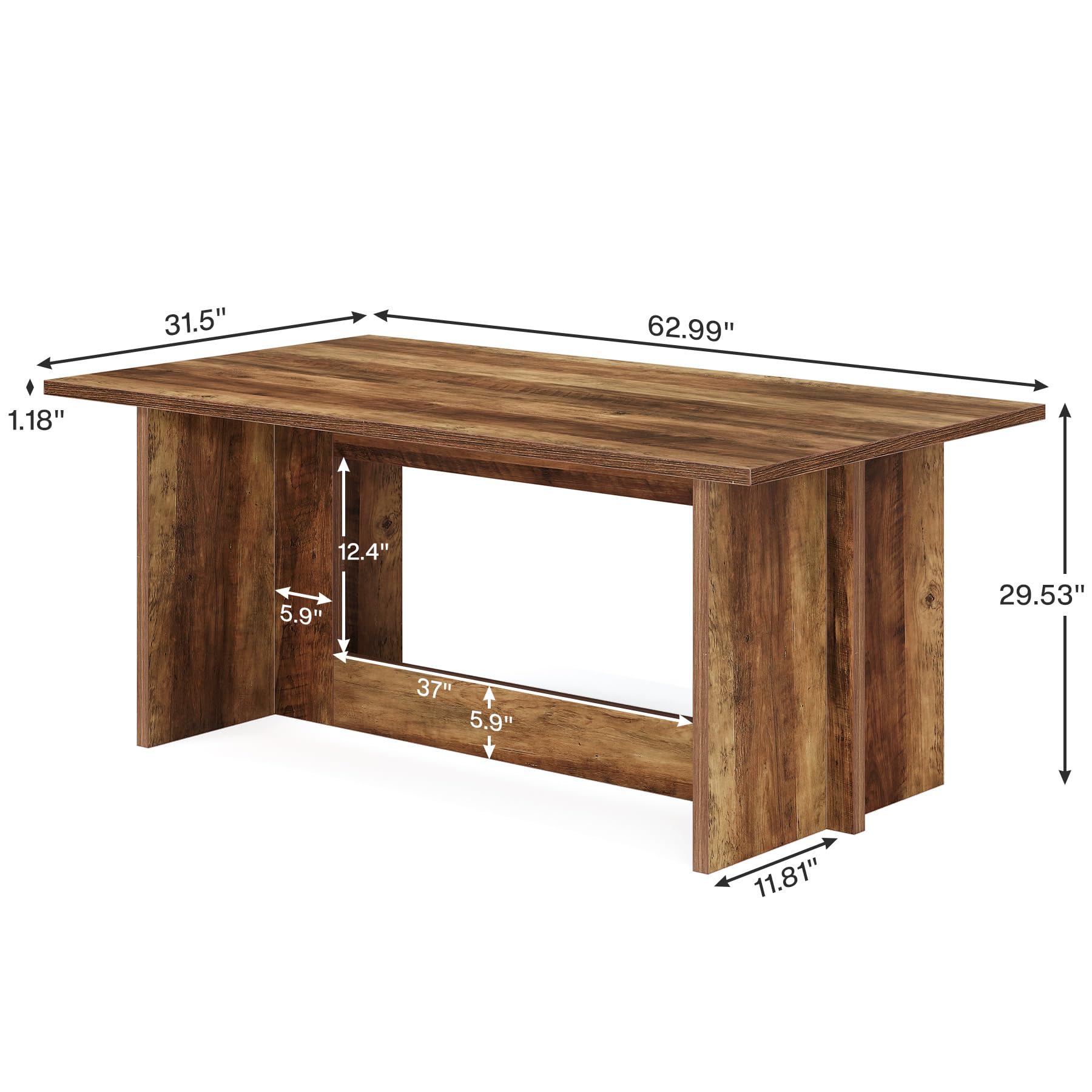 160cm Dining Table for 4-6, Farmhouse Kitchen Table with Heavy Duty Legs, Rectangular Dinner Table for Dining Room, Living Room, Kitchen