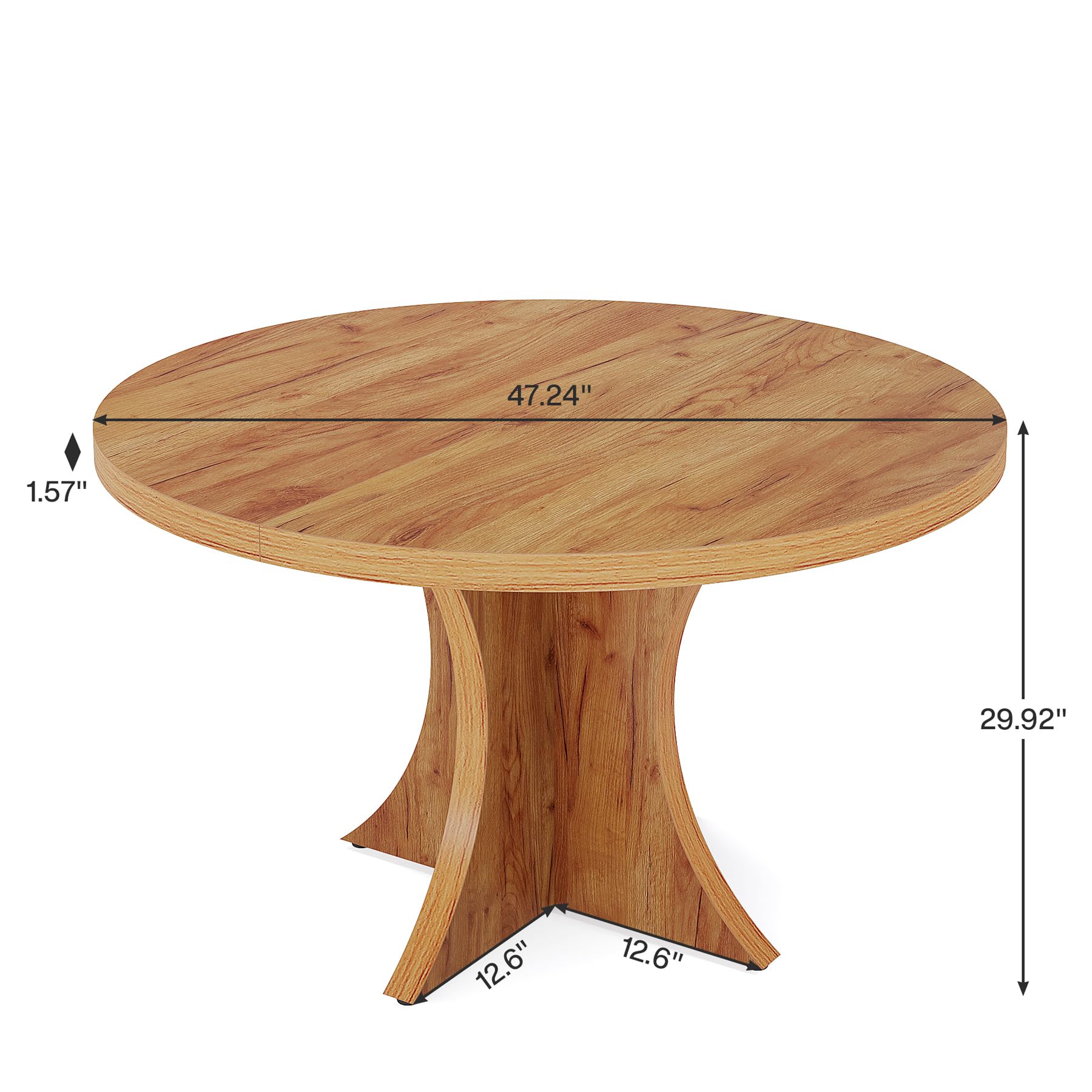 Round Dining Table for 4-6, 119cm Inch Farmhouse Kitchen Table, Wood Dining Table with Pedestal Base, Small Dinner Table for Dining Room,Living Room, Small Space, Brown