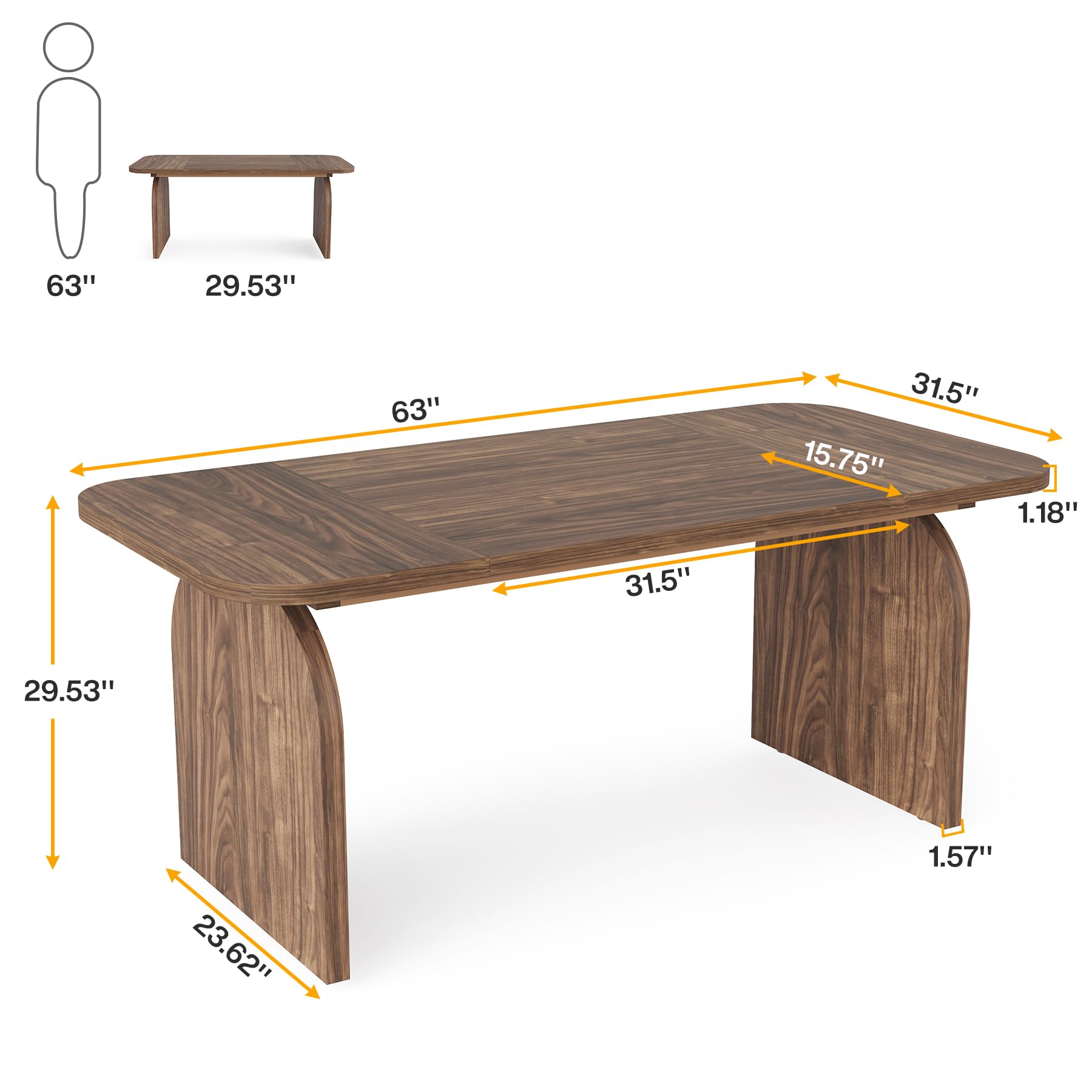 160cm Rectangular Dining Table for 4 Person, Farmhouse Kitchen Dinner Table with Wood Laminated Board Tabletop for Dining Room, Kitchen, Backyard or Living Room