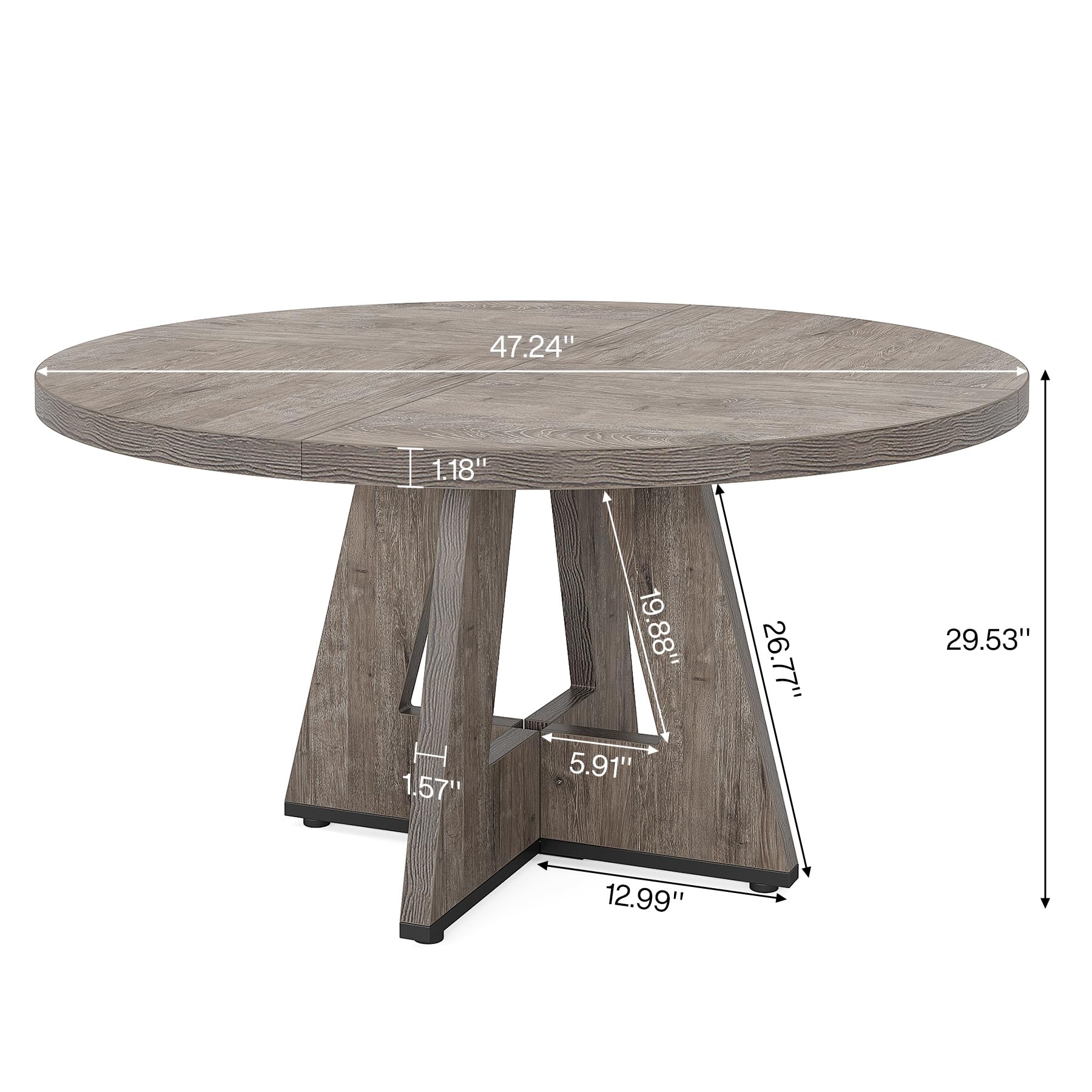 Round Dining Table Wood Kitchen Table for Dining Room Living Room, 119cm Dining Room Tables for 4 People, Farmhouse Dinner Table with Wooden Table Top and Legs, Rustic Brown(Only Table)