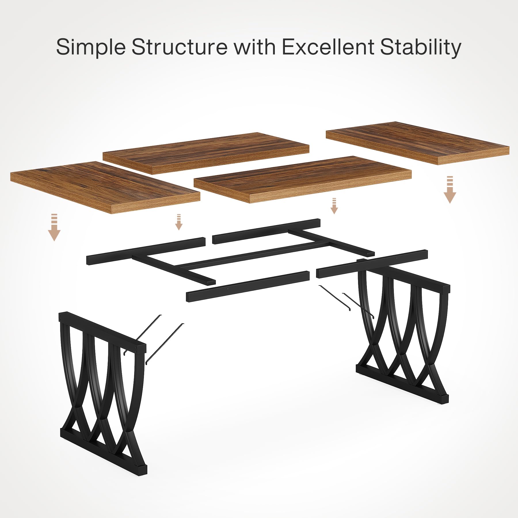 Dining Table for 6-8 People 180cm Rectangle Wood Kitchen Table Dinner Table with Heavy Duty Metal Frame for Kitchen