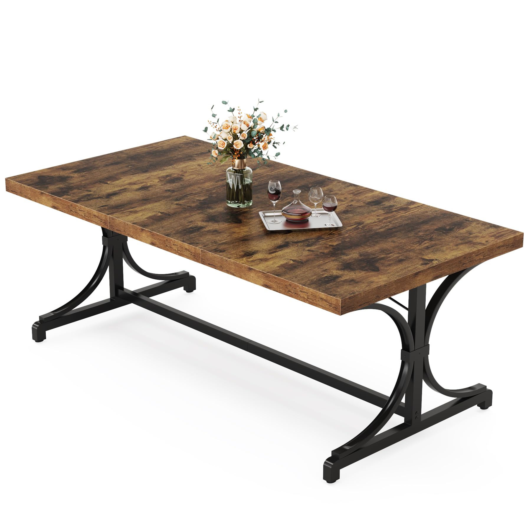 Dining Table for 4-6 People, 160cm Rectangle Kitchen Table with Heavy Duty Metal Frame, Industrial Wood Dining Table for Kitchen, Living Room (Rustic Brown & Black, Only Table)