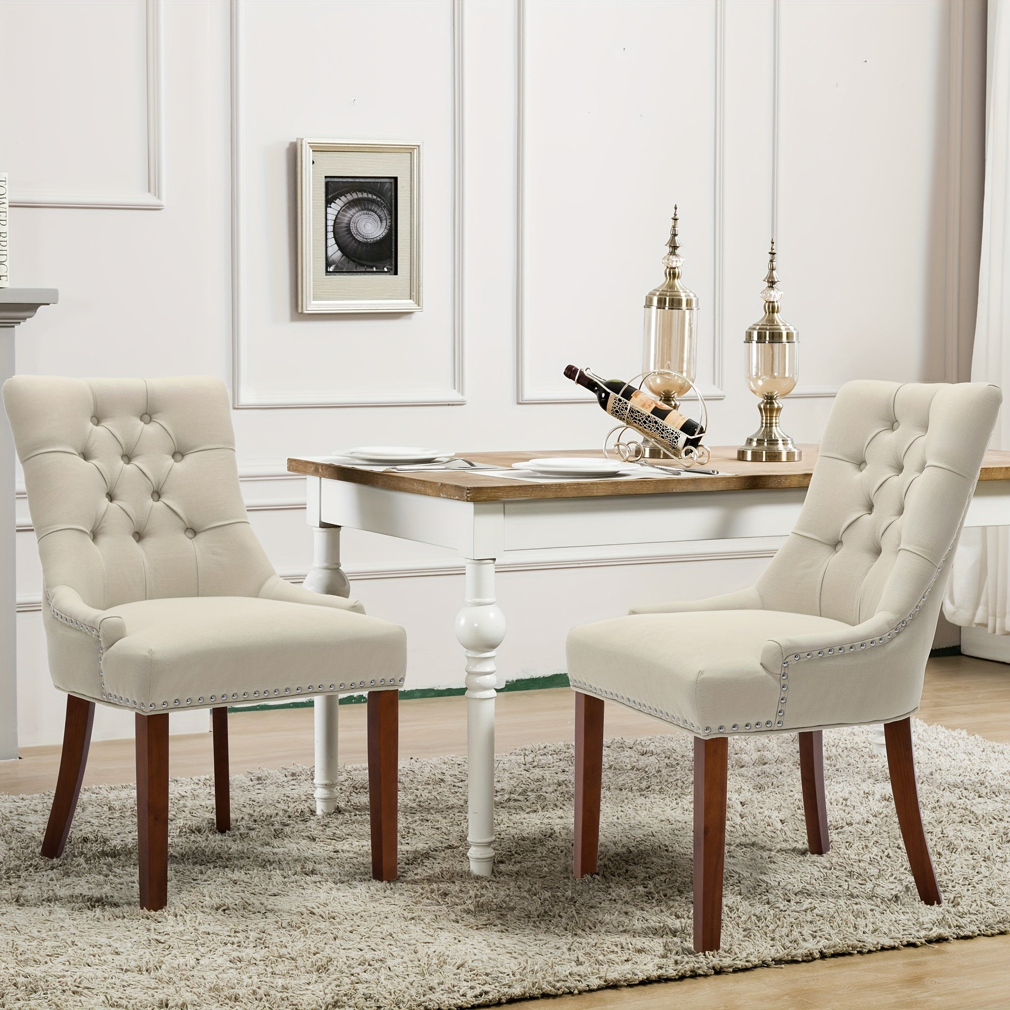 Upholstered Dining Chairs With Arms, Set Of 2, Dining Room Chairs With Solid Wood Legs And Tufted Backrest