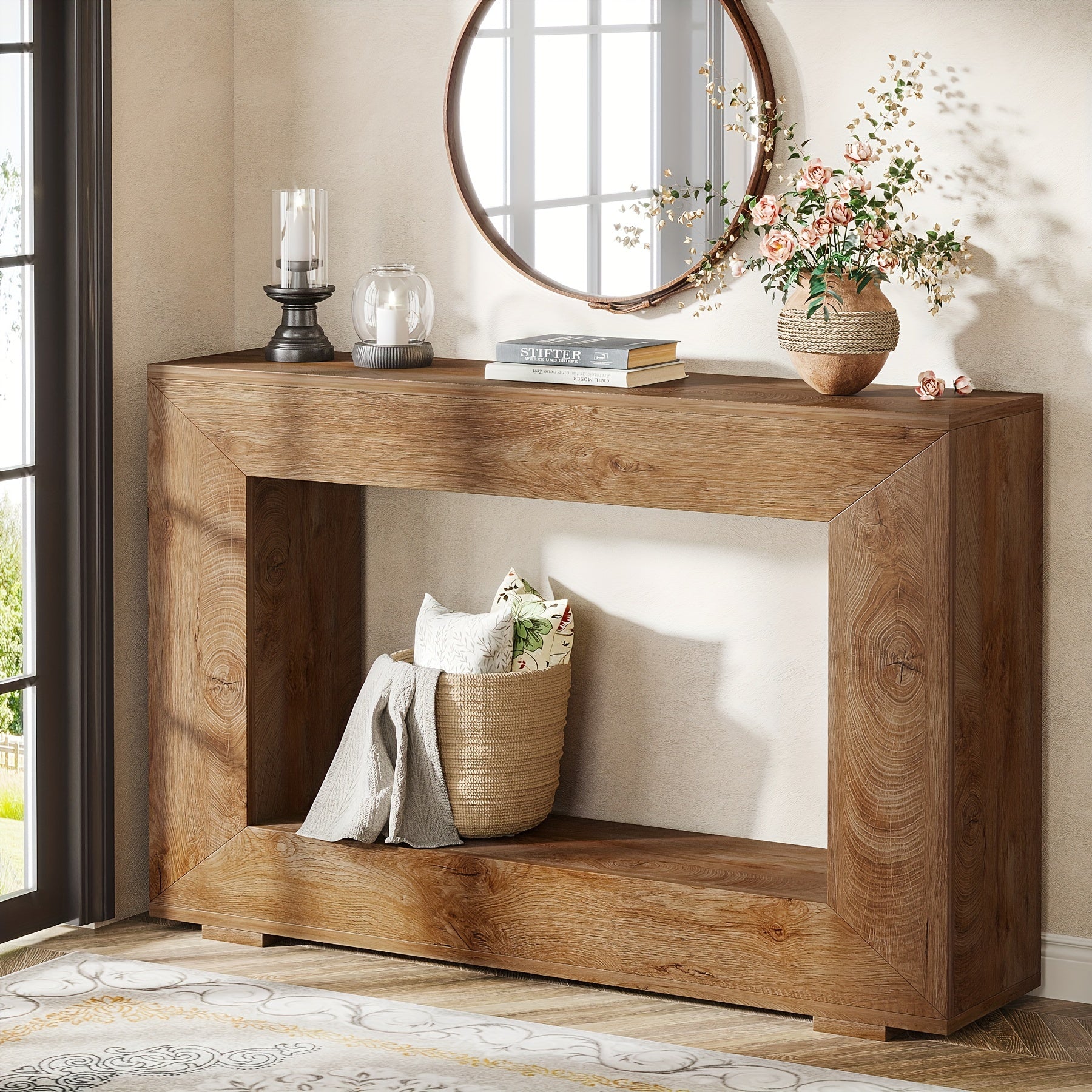 47-Inch Farmhouse Console Table: Entryway Table With Storage, Industrial Accent Hallway Table For Living Room And Entrance