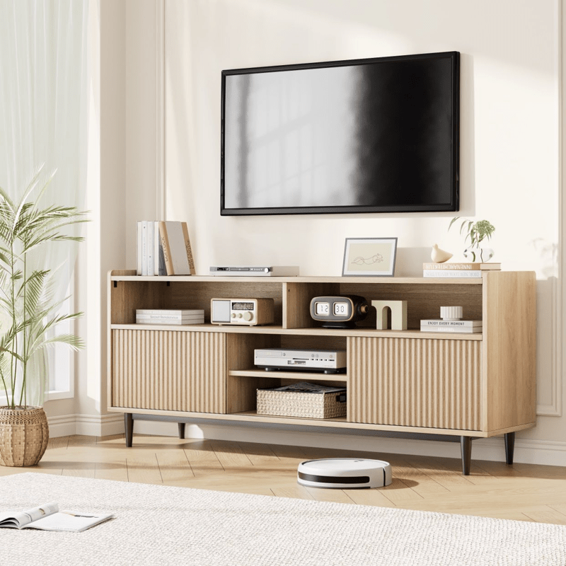 Modern 70-Inch TV Stand with Storage and Sliding Doors - Sleek Entertainment Center for Home