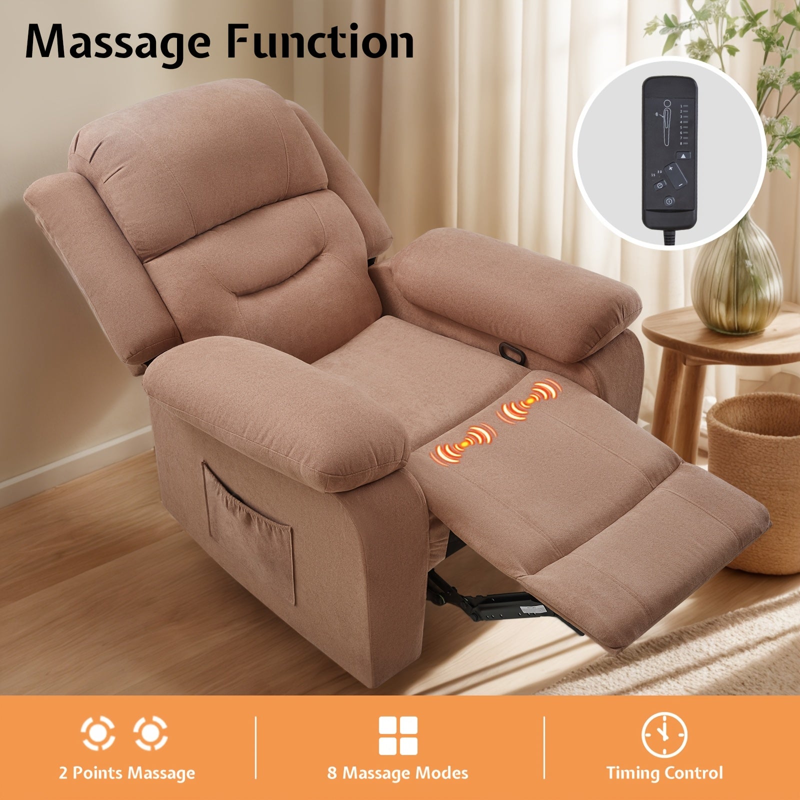 Adult Fabric Reclining Chair, Featuring Overstuffed Armrests & Backrest, Cozy Lazy Boy Sofa for Living Rooms & Home Entertainment Areas