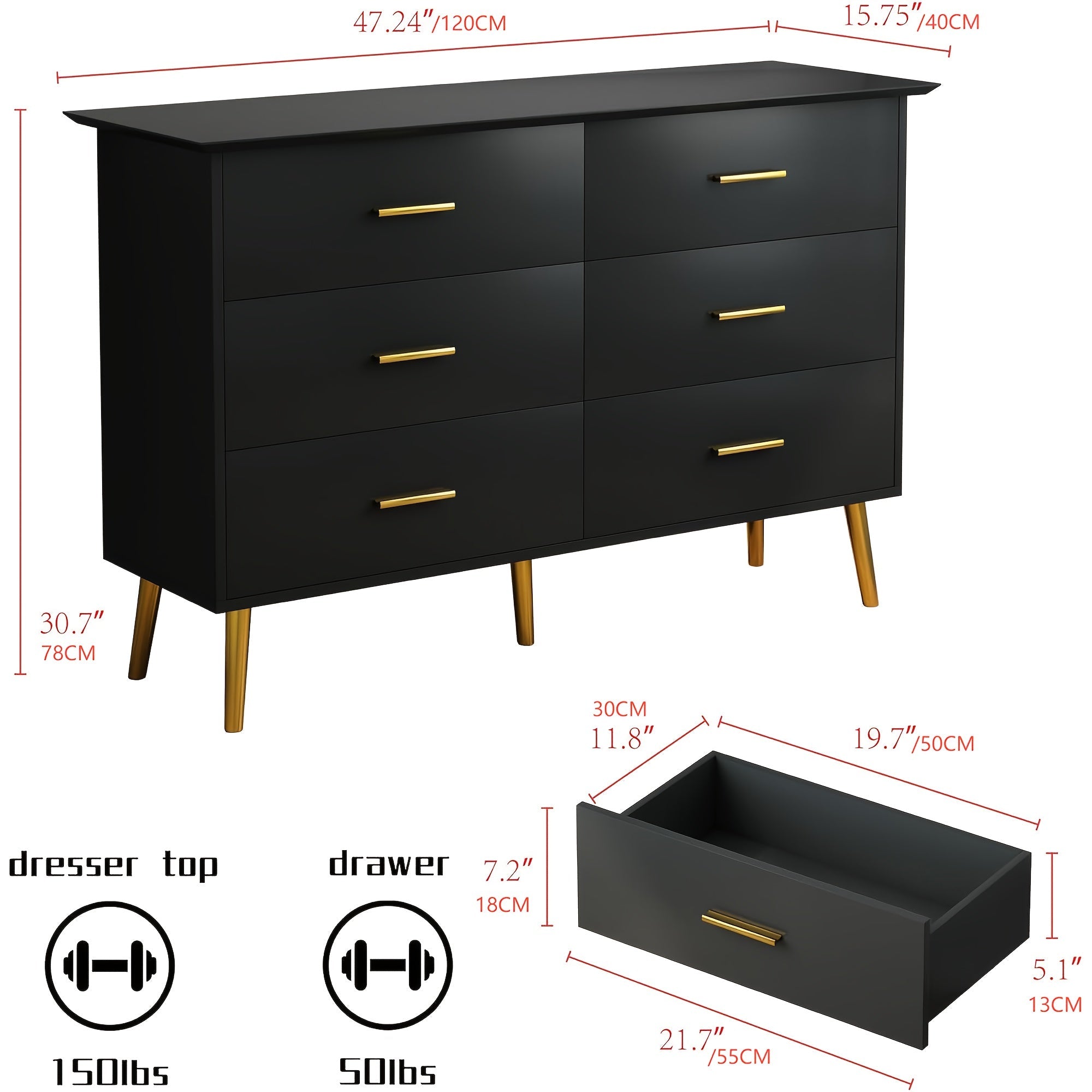 Elegant White 6-Drawer Dresser with LED Lights - Modern Hardwood Storage Organizer with USB Power, Spacious & Sturdy for Bedroom, Living Room, Hallway Decor