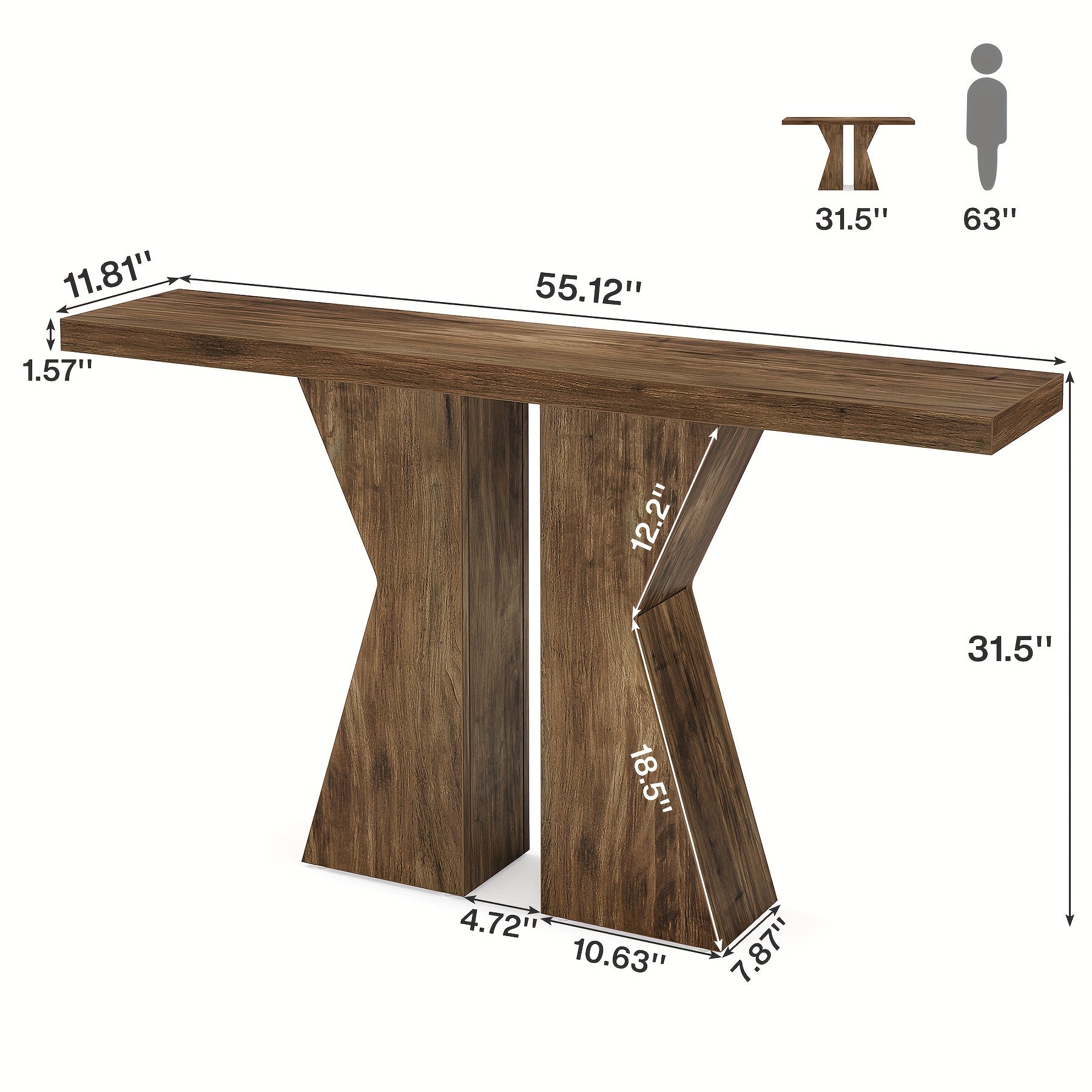 Farmhouse Entryway Table: 55.12 Inch Console Table Designed for Behind The Sofa Or Narrow Hallway, Foyer Entry Table with K-Shaped Frame