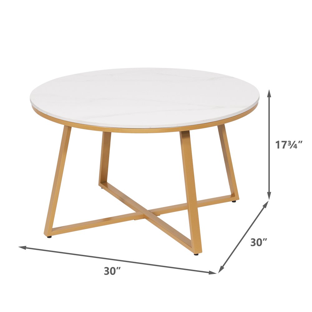 Round Sintered Marble Top Coffee Table, 30in Round Coffee Table with Metal Legs for Living Room, Modern Center Table for Home & Office