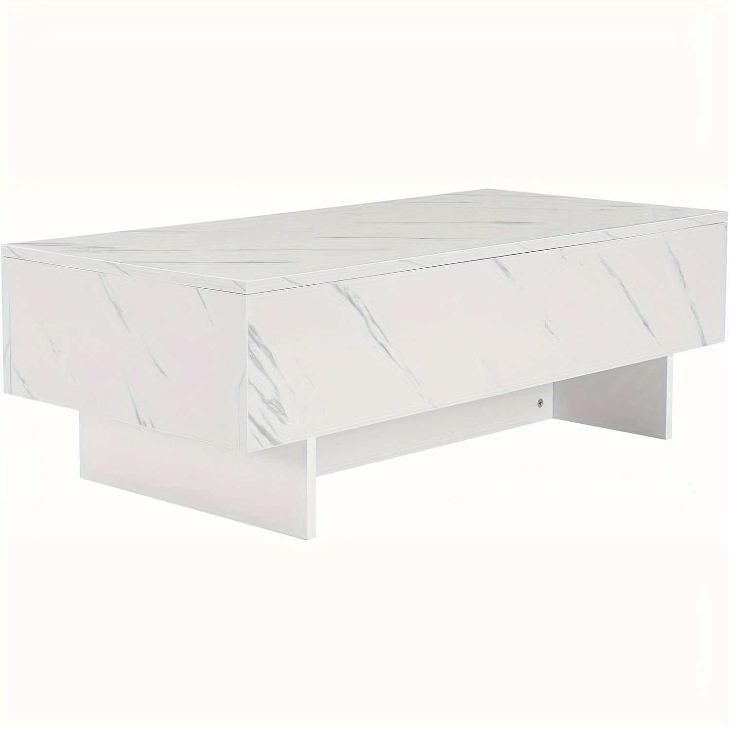 40 Inch Marble White Cool Coffee Table For Living Room, Rectangular Glossy Smart Contemporary Center Table For Waiting Area