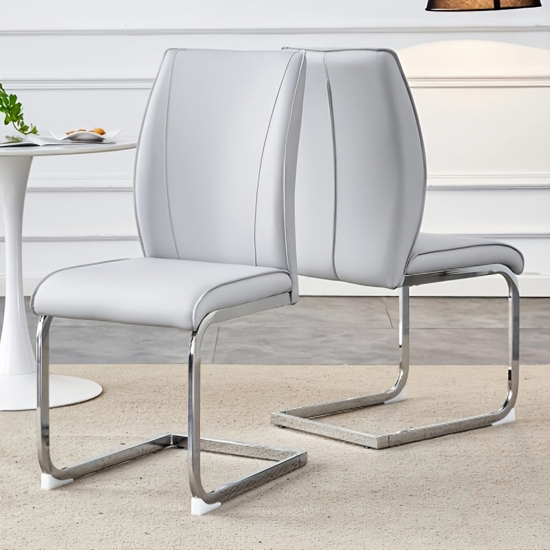 Dining Chairs Set Of 2, White Faux Leather Dining Chairs, Upholstered Kitchen Chairs With High Back, Modern Armless Side Chairs With Sturdy Chrome Plated Metal Legs For Living Room, Easy To Install And Clean, Christmas New Pr