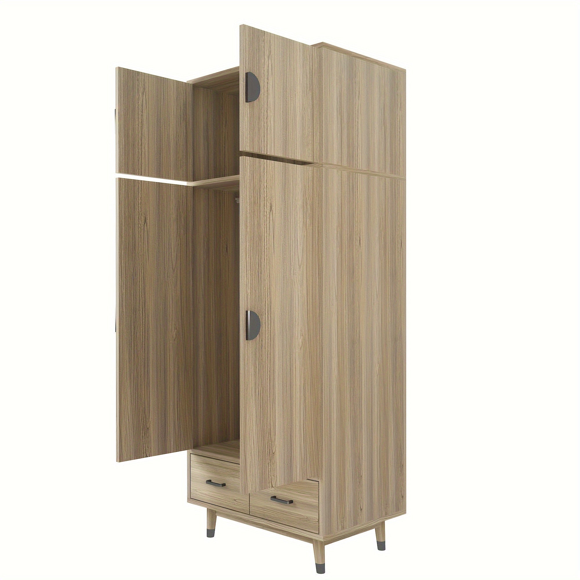 Large Armoire Wardrobe Bedroom Closet With 4 Doors, 2 Drawers, Removable Hanging Rod And Adjustable Shelves For Bedroom