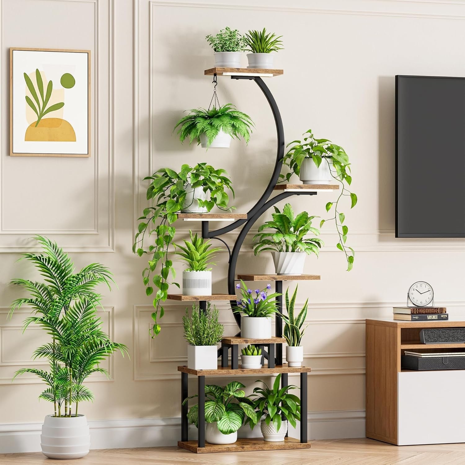 Plant Stand Indoor With Grow Lights, 8 Tiered Indoor Plant Shelf, 61" Tall Plant Stand For Indoor Plants Multiple, Metal Plant Flower Holder Stand, S-Shaped Plant Rack For Home, Patio, Valentine'S Day Gifts, New Home/office D