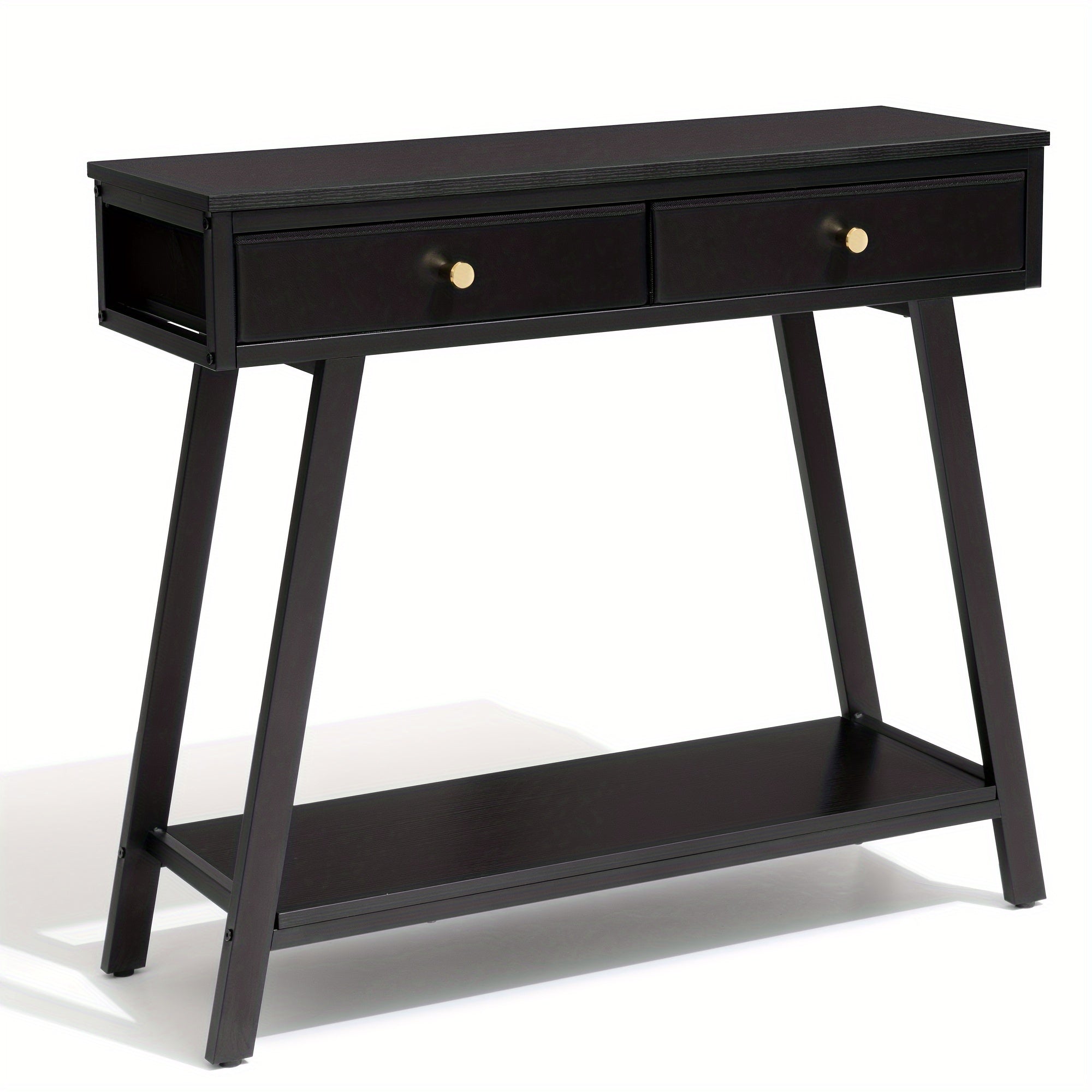 1pc Black 2-Tier Entryway Side Table, 2-Drawer Console Table