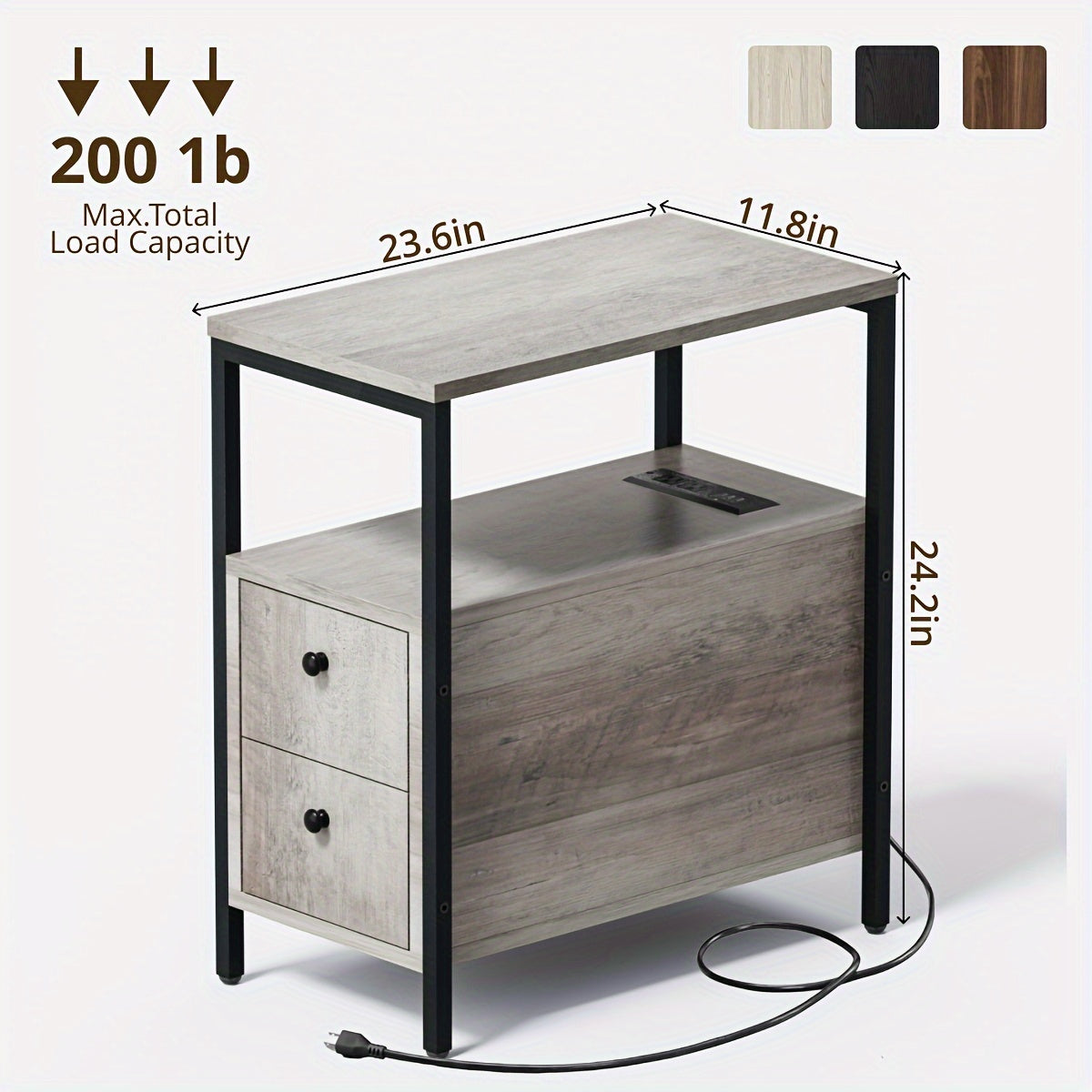 Side Table 1pc Narrow Nightstand With 2 Drawers Living Room End Table With Storage Slim Bedside Table For Small Spaces