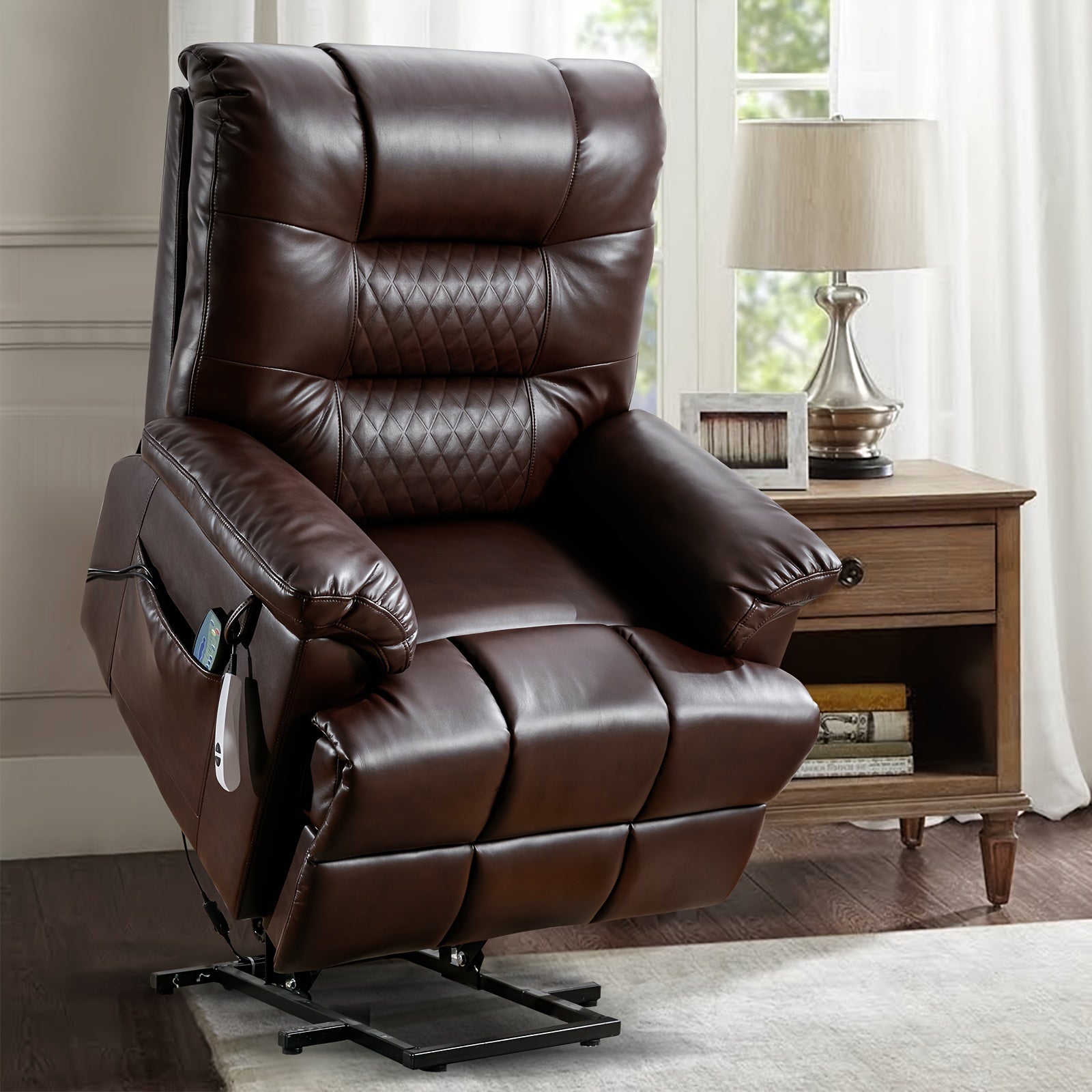 Consofa PU Recliner With Vibration Massage & Heat Function, Heavy Duty Recliner With Infinite Position, Remote Control, 3 Positions (Brown)