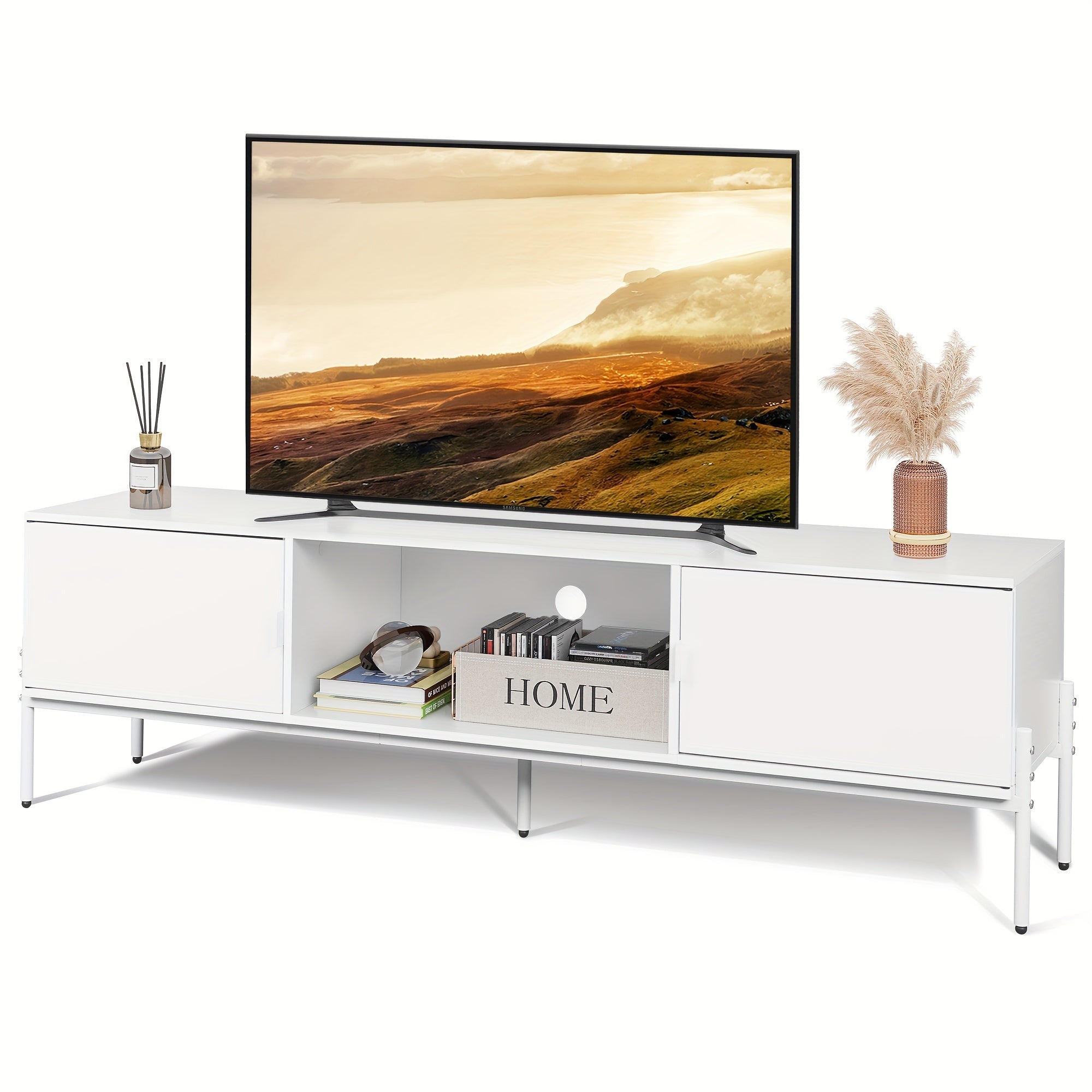 Modern TV Stand For 65 Inch TV, Mid Century Entertainment Center With Storage, TV Console With Open Shelf And 2 Cabinets For Bedroom And Living Room, TV Cabinet With Metal Legs