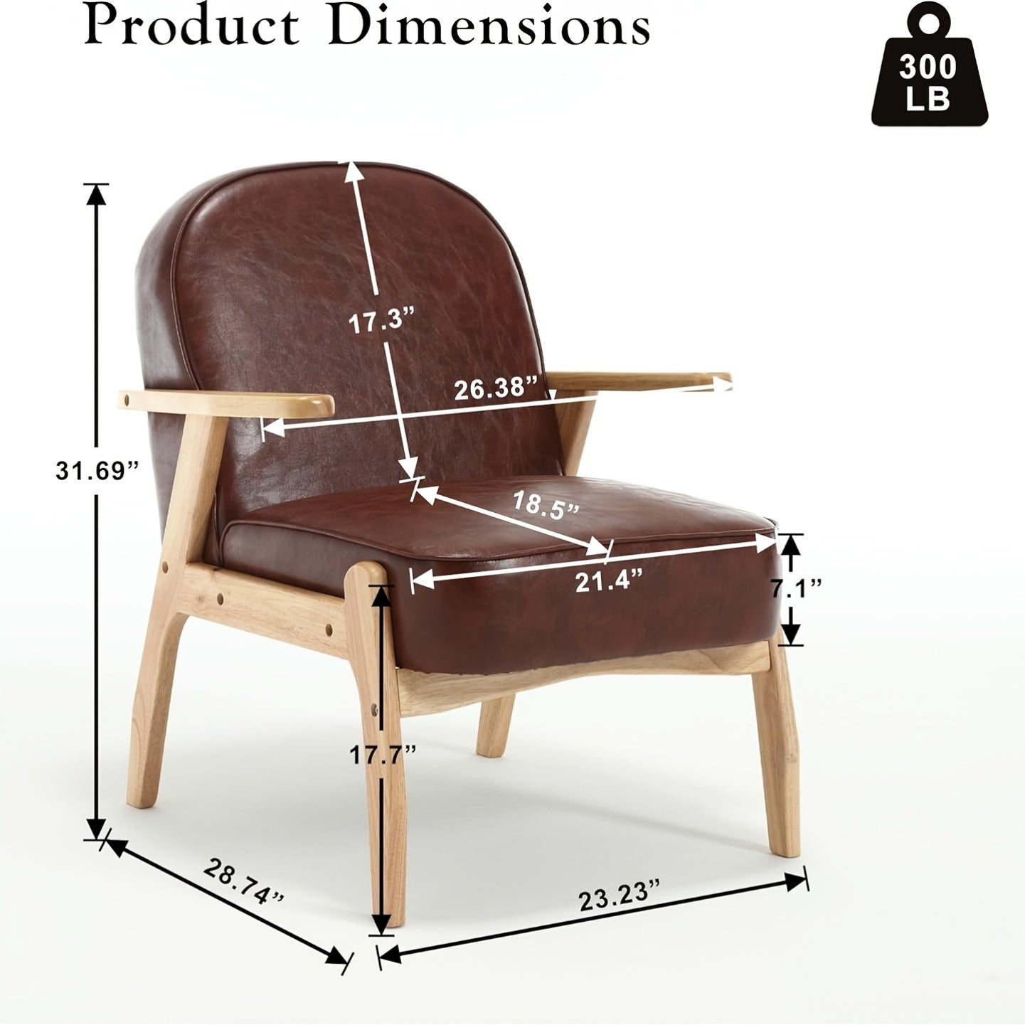 Modern Faux Leather Upholstered Accent Chair, Mid Century Arm Living Room Chair With Solid Wood Legs, Upholstered Reading Leisure Chair With High Back For Bedroom Belcony Sunroom