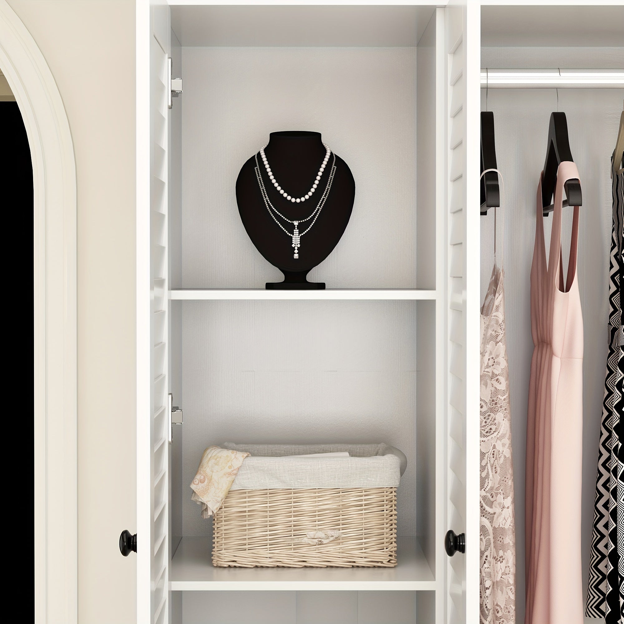 Large Wardrobe Closet With Four Drawers Hanging Rod Area 5 Folding Storage Areas Reasonable Space Allocation Modern