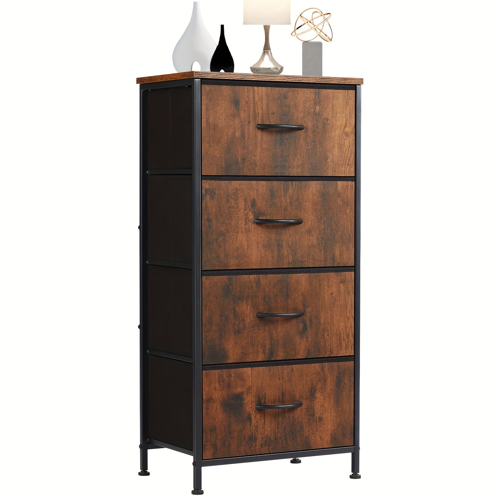 Dresser for Bedroom with 4 Drawers Fabric Closet Organizer Dresser with Metal Frame and Wood Tabletop Chest Storage