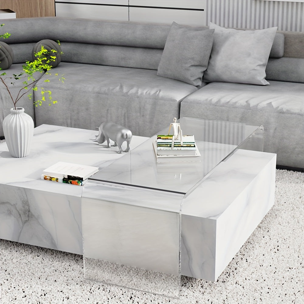 Premium Acrylic Clear Coffee Table, Modern Waterfall End Table For Small Living Room, Bedroom And Office, No Installation, Easy To Clean