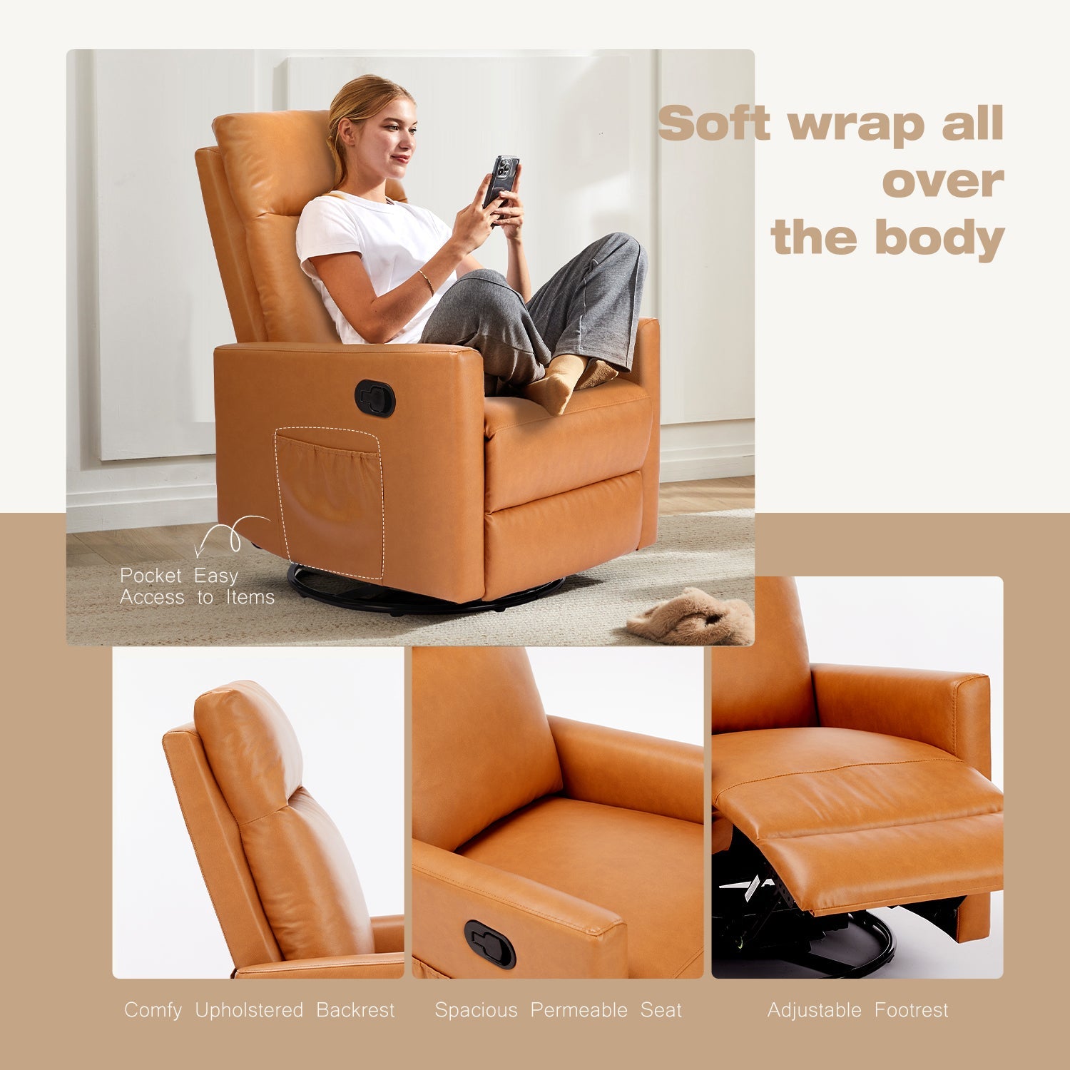 Recliner Chair Rocking Chair for Living Room, Glider Rocker Recliner Nursery Chair with Extra Large Footrest for Home, High Back, Upholstered Deep Seat