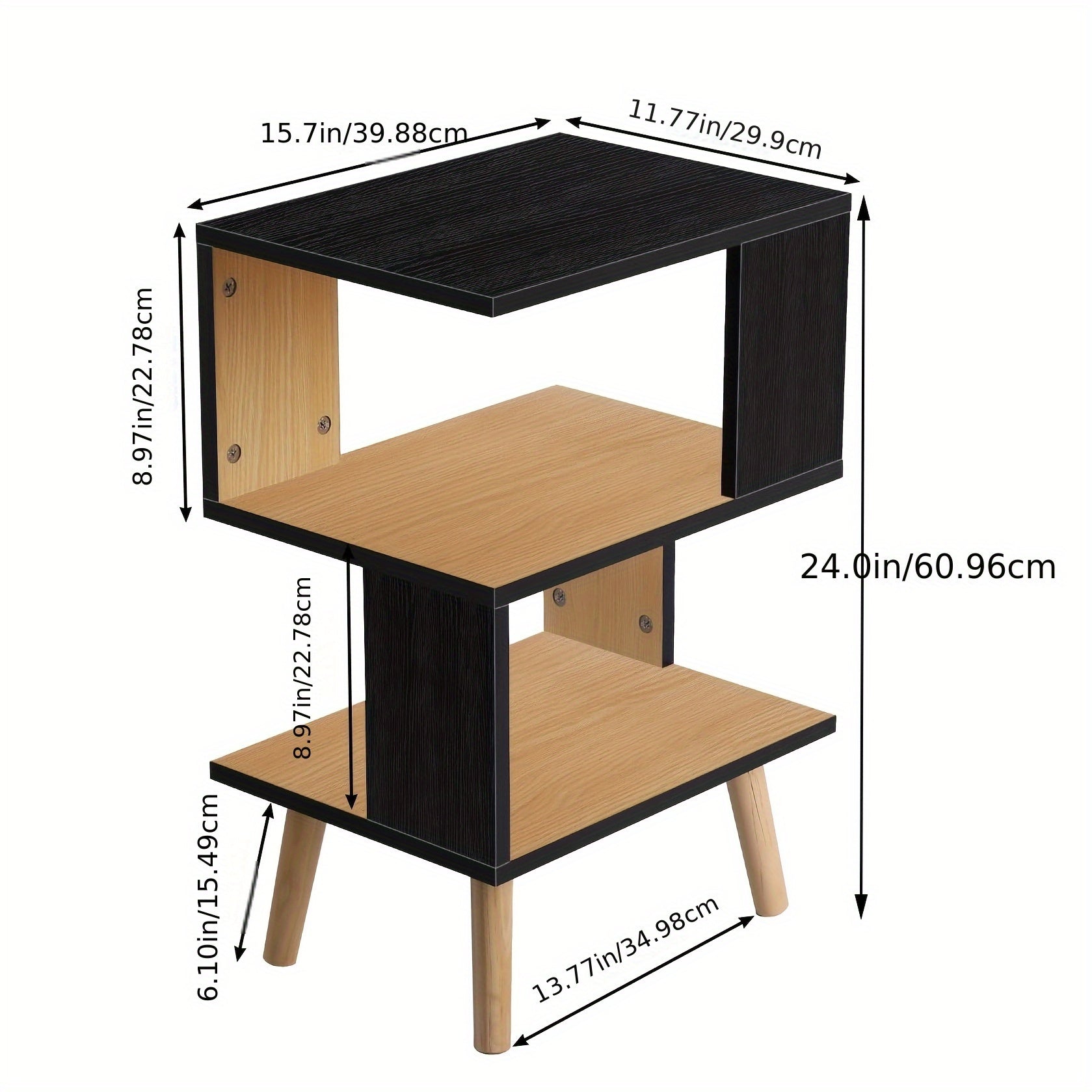 Shaped Side Tables, 3-Tier End Tables for Sofa, Small Side Tables for Small Space, Black Nightstand, Couch Table Snack Side Table for Bedroom