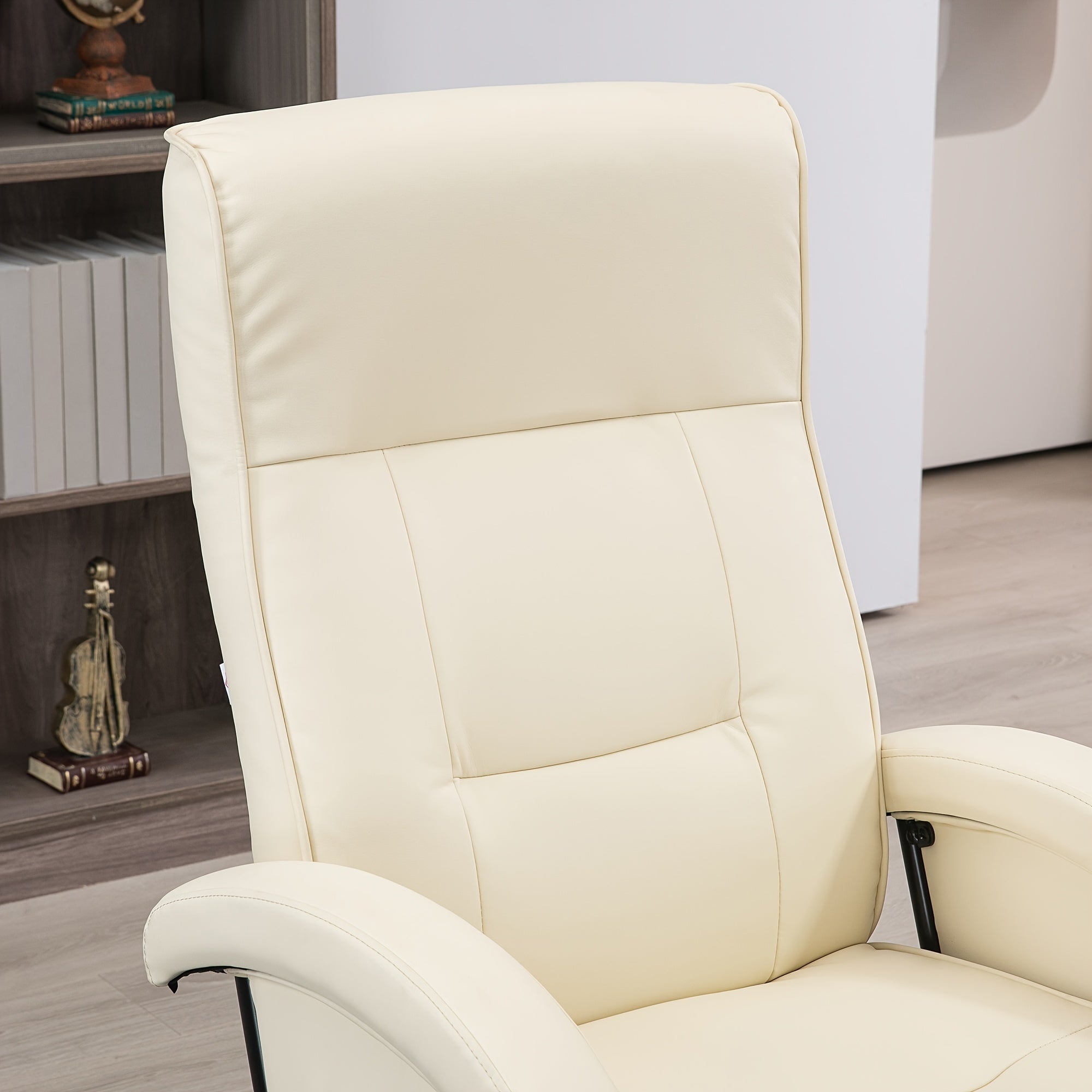 PU Recliner with Footrest, Lounge Chair with 135° Adjustable Backrest, Swivel Wood Base, Padded Seat & Armrests for Living Room, Beige