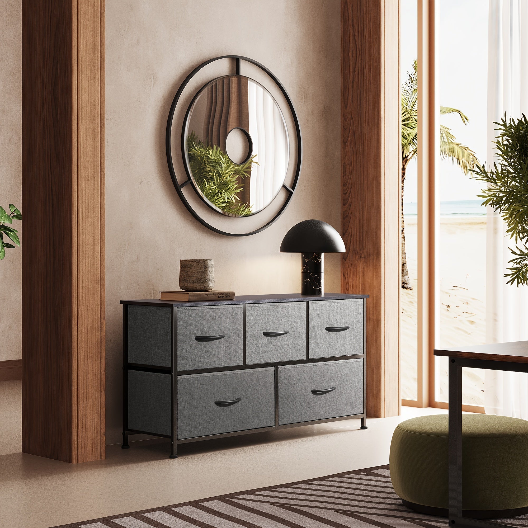 Modern 5-Drawer Fabric Storage Dresser - Freestanding Wood Frame Organizer for Bedroom & Living Room - Dresser