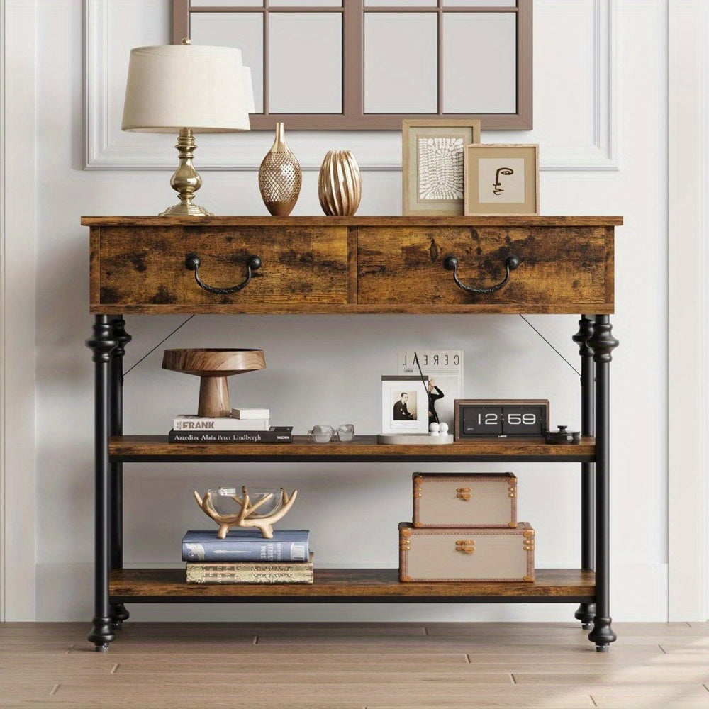 Small Entryway Table with 2 Drawers, Narrow Console Table with Storage Shelves for Living Room, Console Tables for Entryway, Hallway Table, Sofa Table