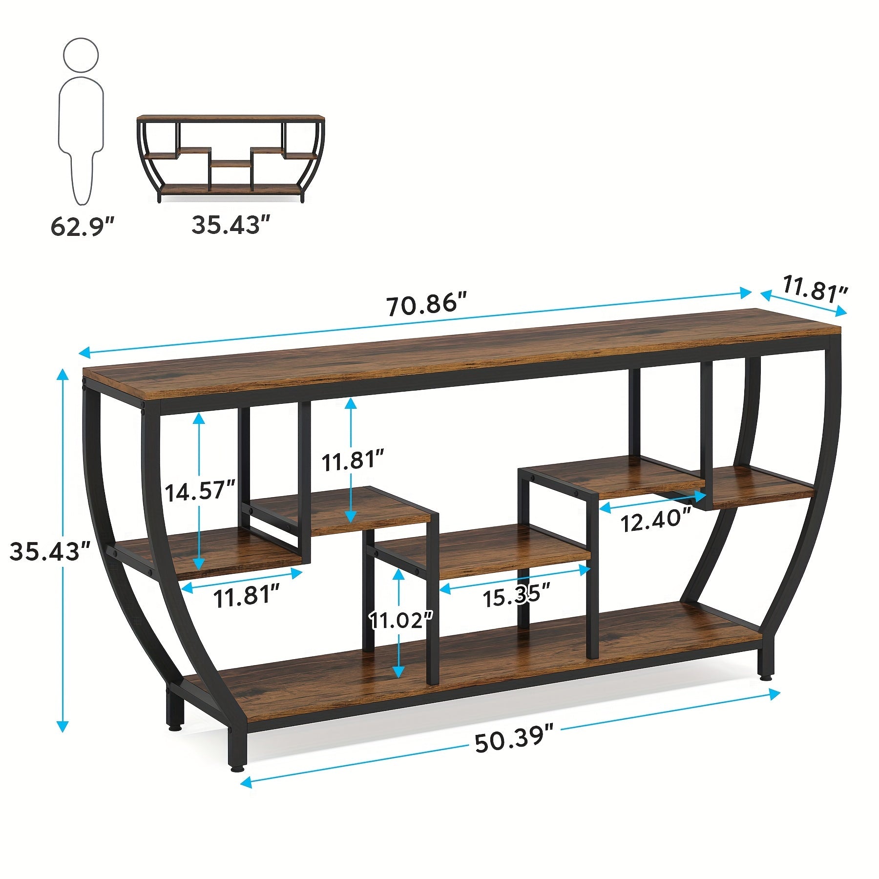 Rustic 70.9 Inch Sofa Table with Shelves, Industrial Console Table with Storage, Entryway Table TV Stand, Accent Tables for Behind Couch, Living Room, Hallway, Foyer, Utility Racks