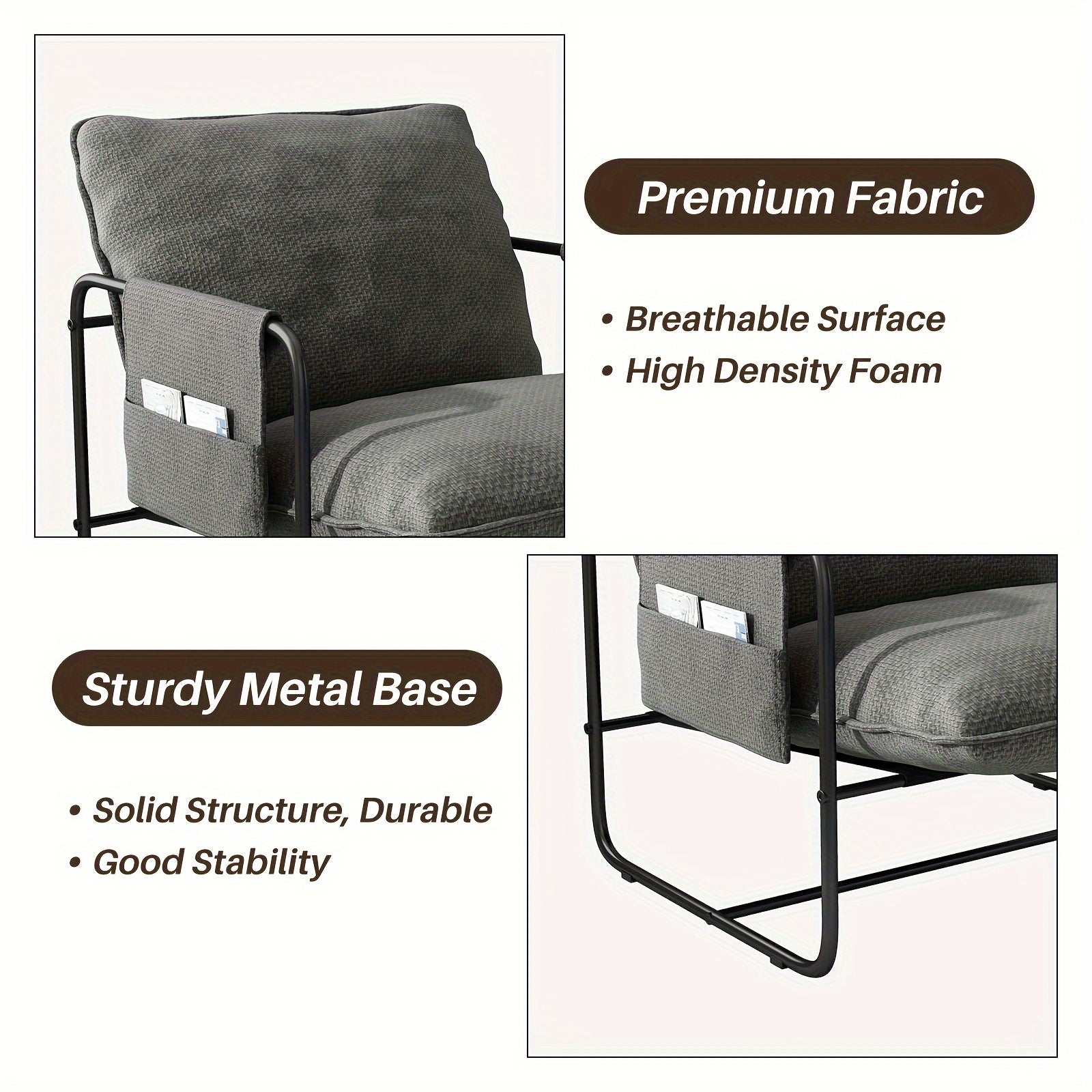 Modern Accent Velvet Fabric Sling Chair, Metal Frame Upholstered Armchair With Removable Storage Bag For Bedroom Reading Office, Easy To Assemble