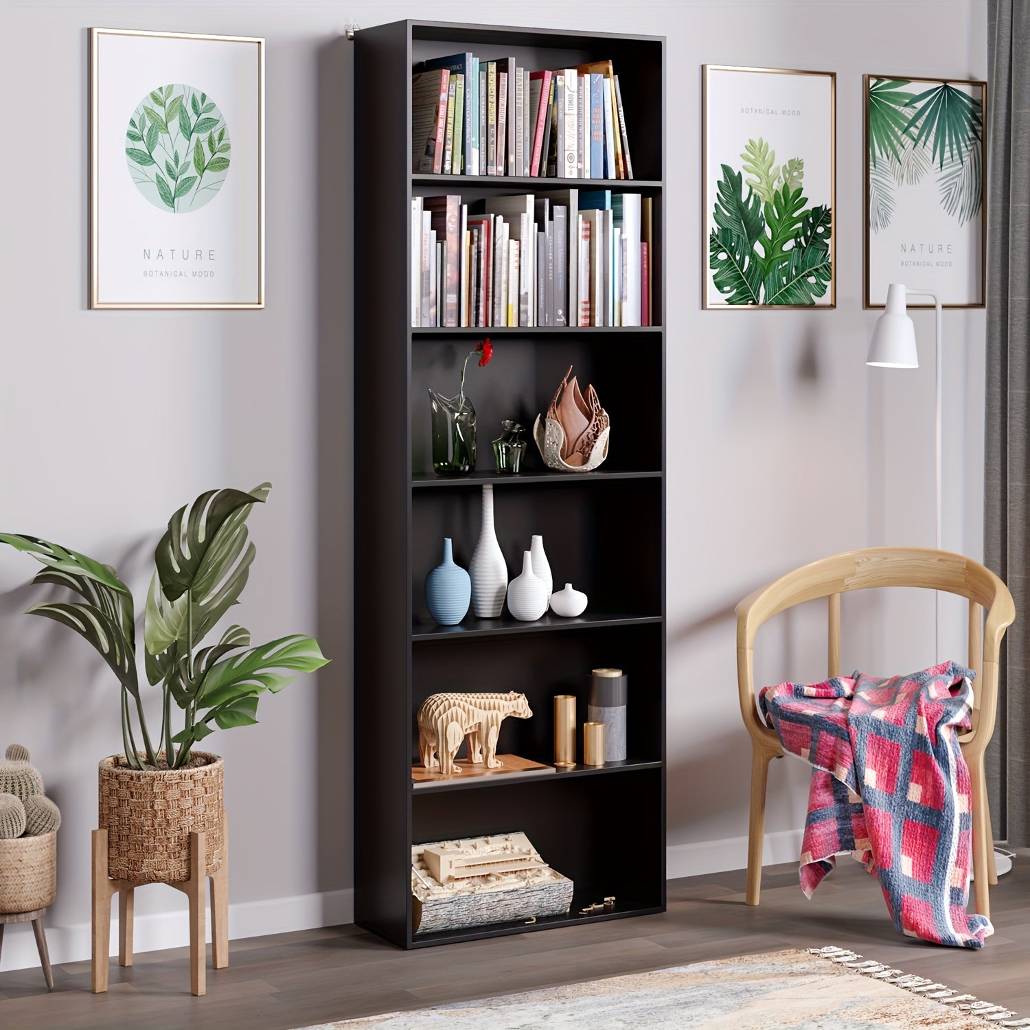 6-Tier Open Bookcase and Bookshelf Freestanding Display Storage Shelves Tall Bookcase for Bedroom Living Room